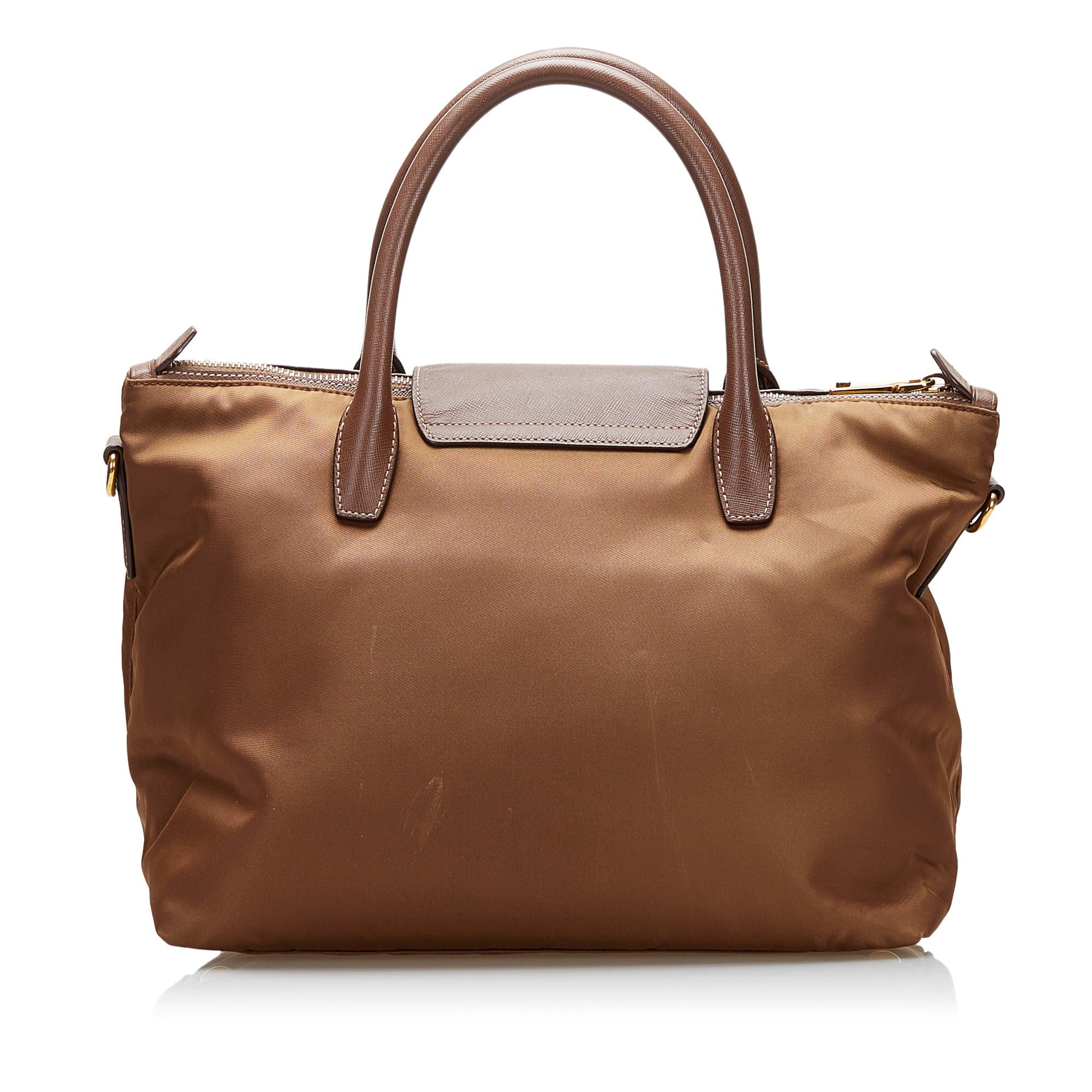 Prada Saffiano-Trimmed Tessuto Tote (SHG-37099)