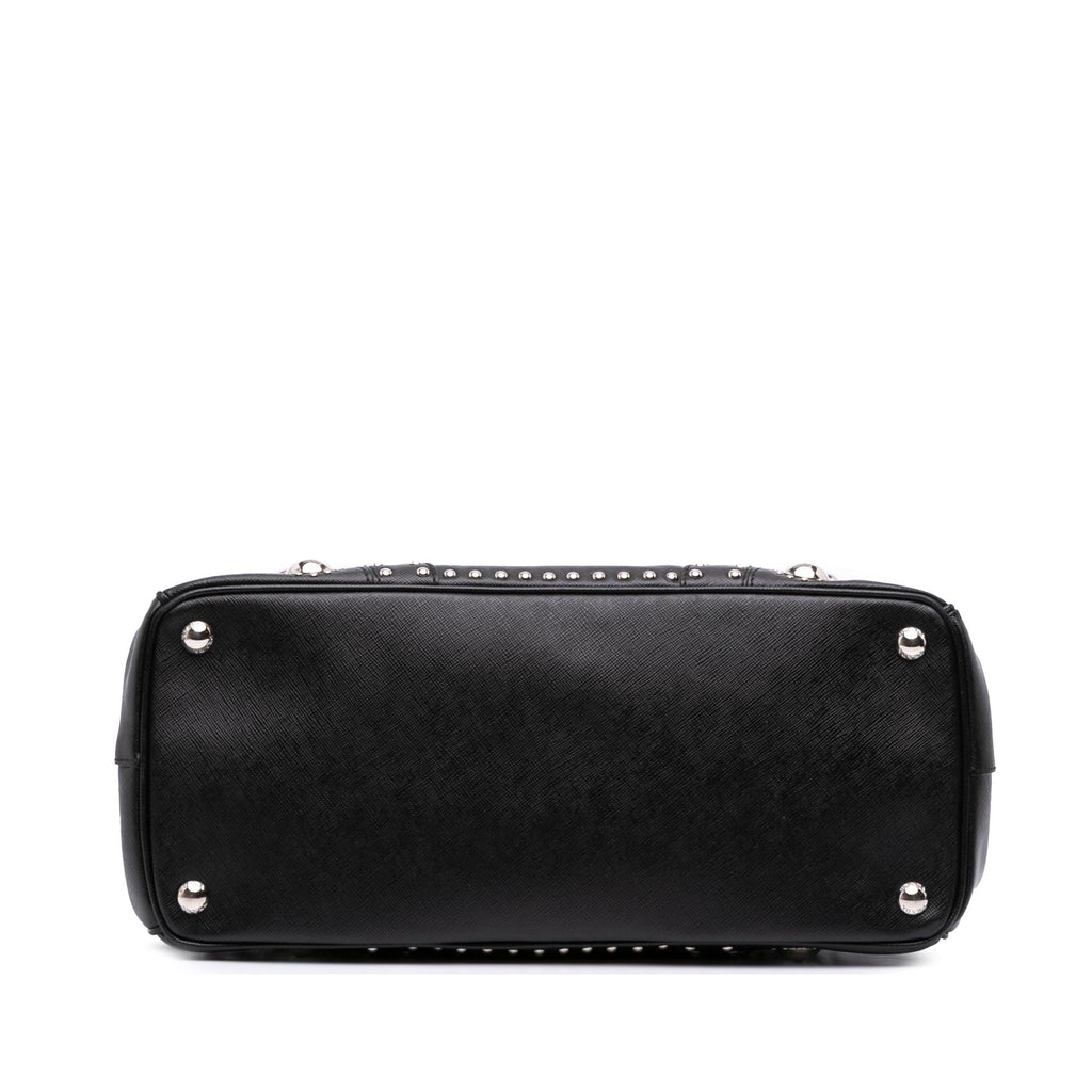 Prada Saffiano Turnlock Double Zip Studded Tote