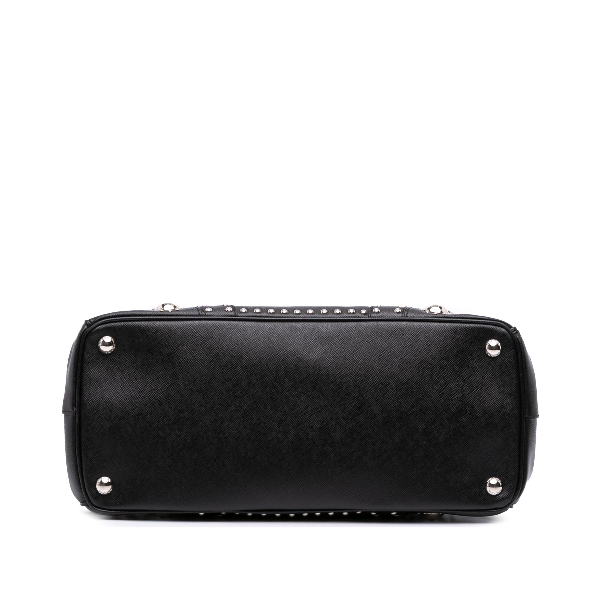 Prada Saffiano Turnlock Double Zip Studded Tote