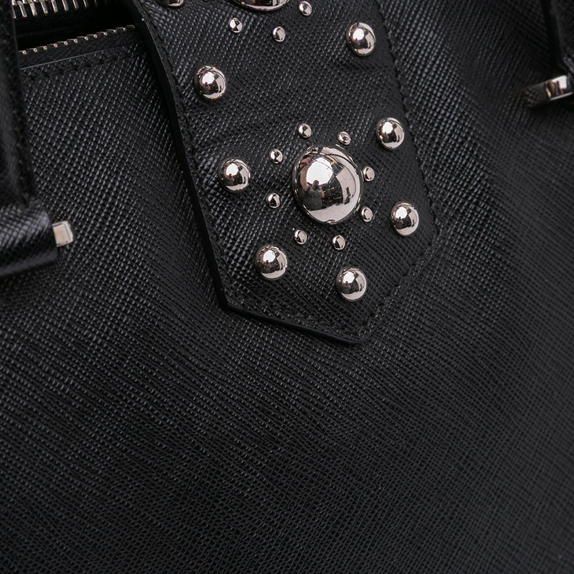 Prada Saffiano Turnlock Double Zip Studded Tote