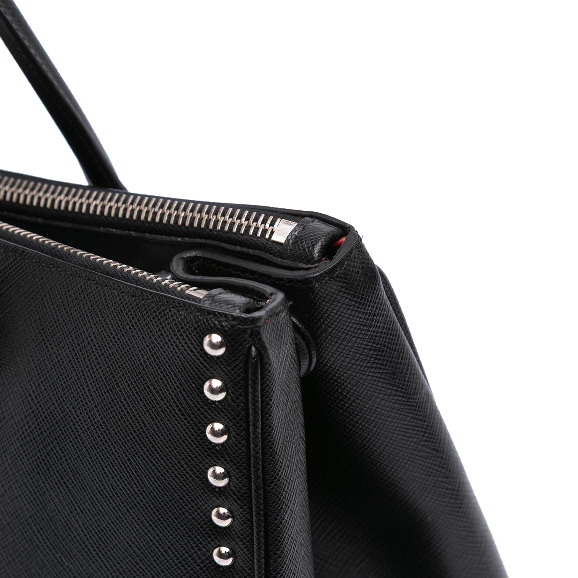 Prada Saffiano Turnlock Double Zip Studded Tote