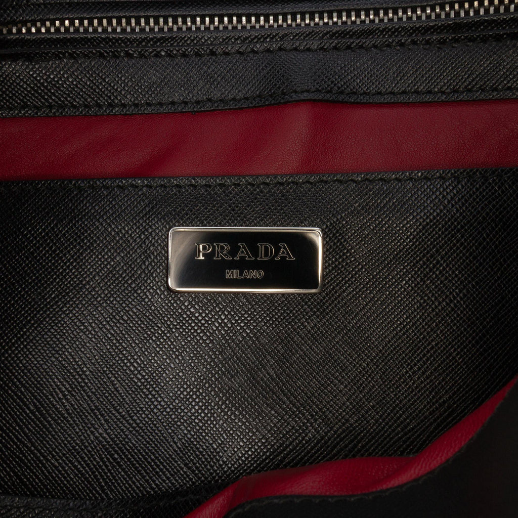 Prada Saffiano Turnlock Double Zip Studded Tote