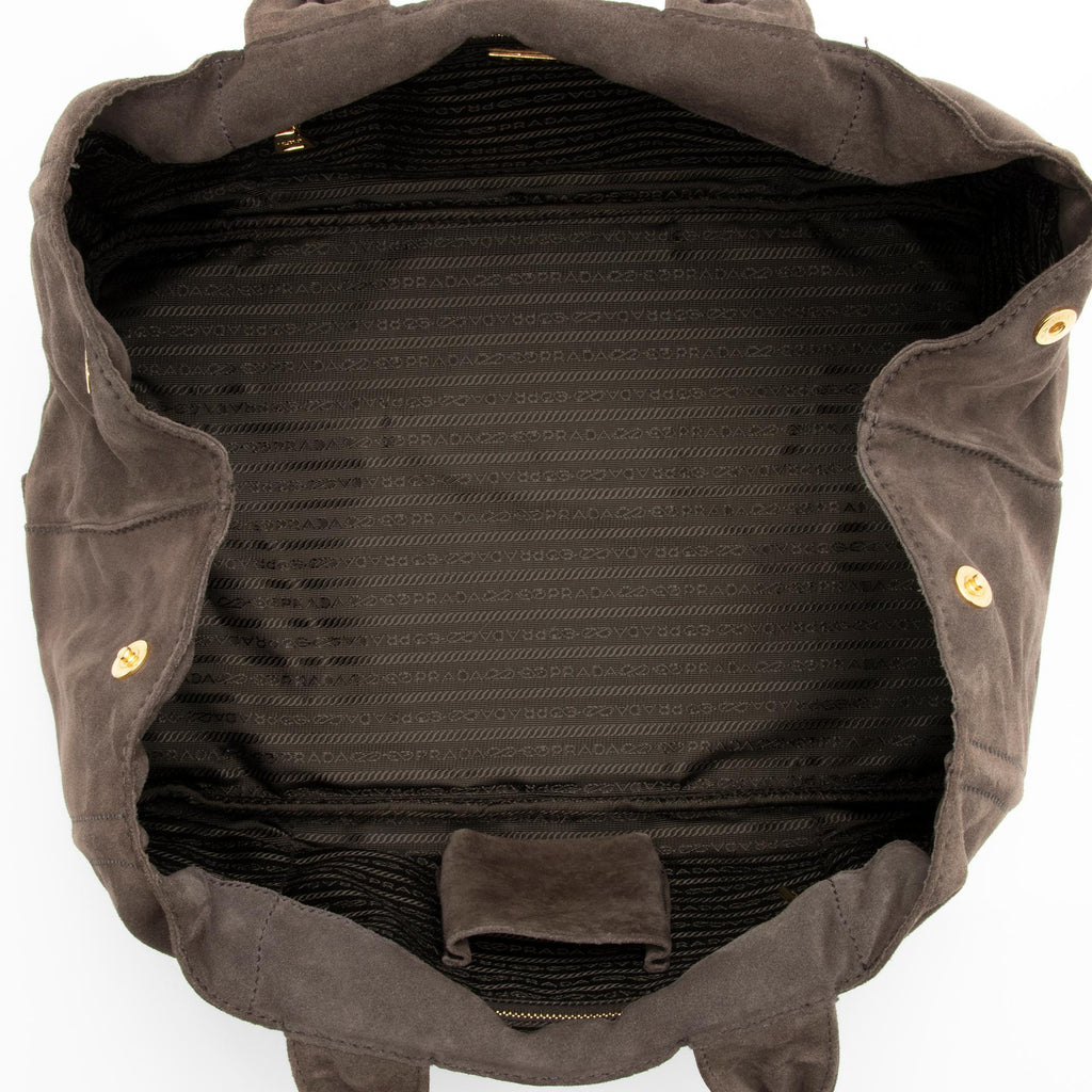 Prada Scamosciato Suede Logo Shopping Tote (SHF-23735)