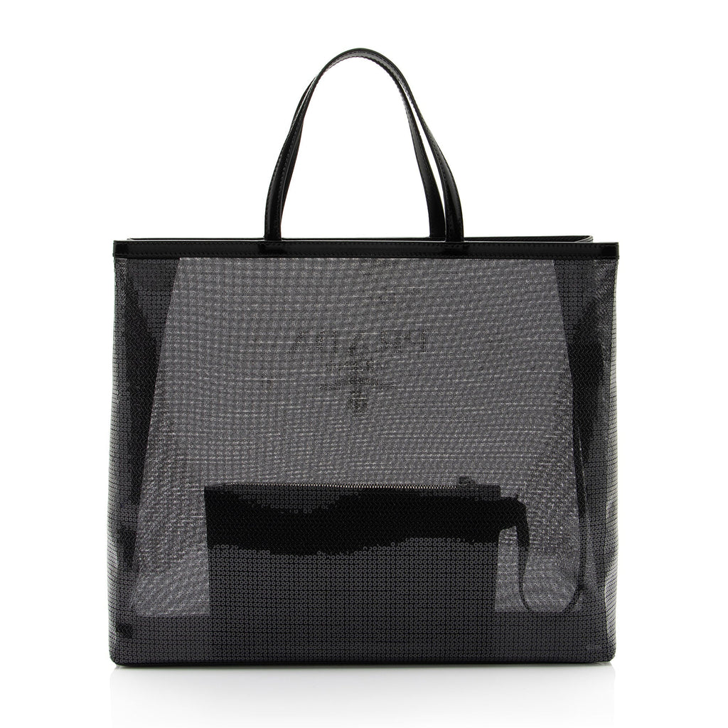 Prada Sequin Mesh Logo Large Tote