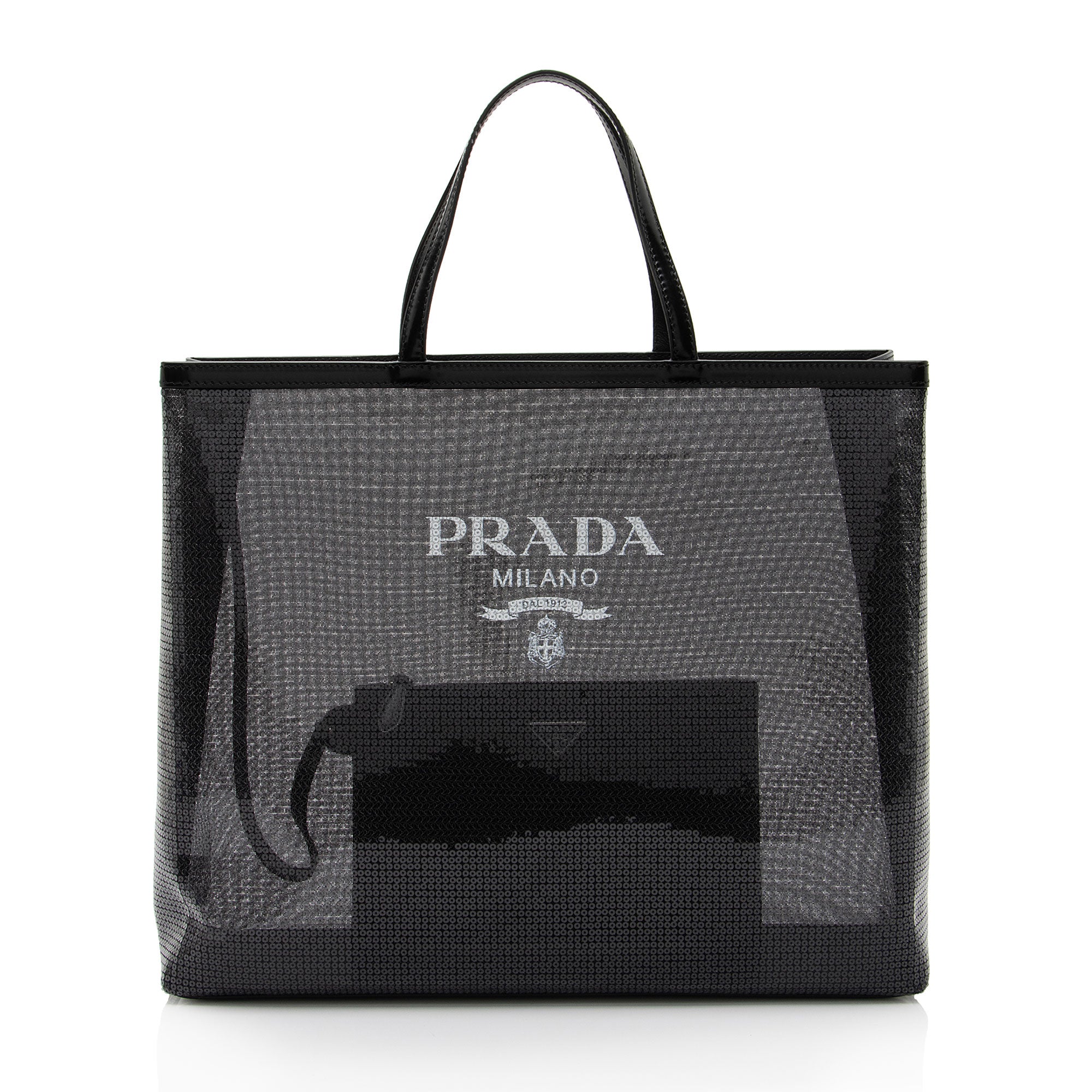 Prada Sequin Mesh Logo Large Tote