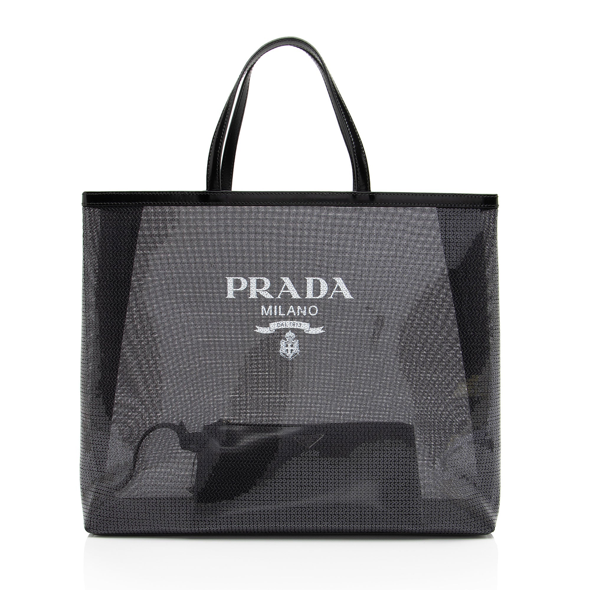 Prada Sequin Mesh Logo Large Tote