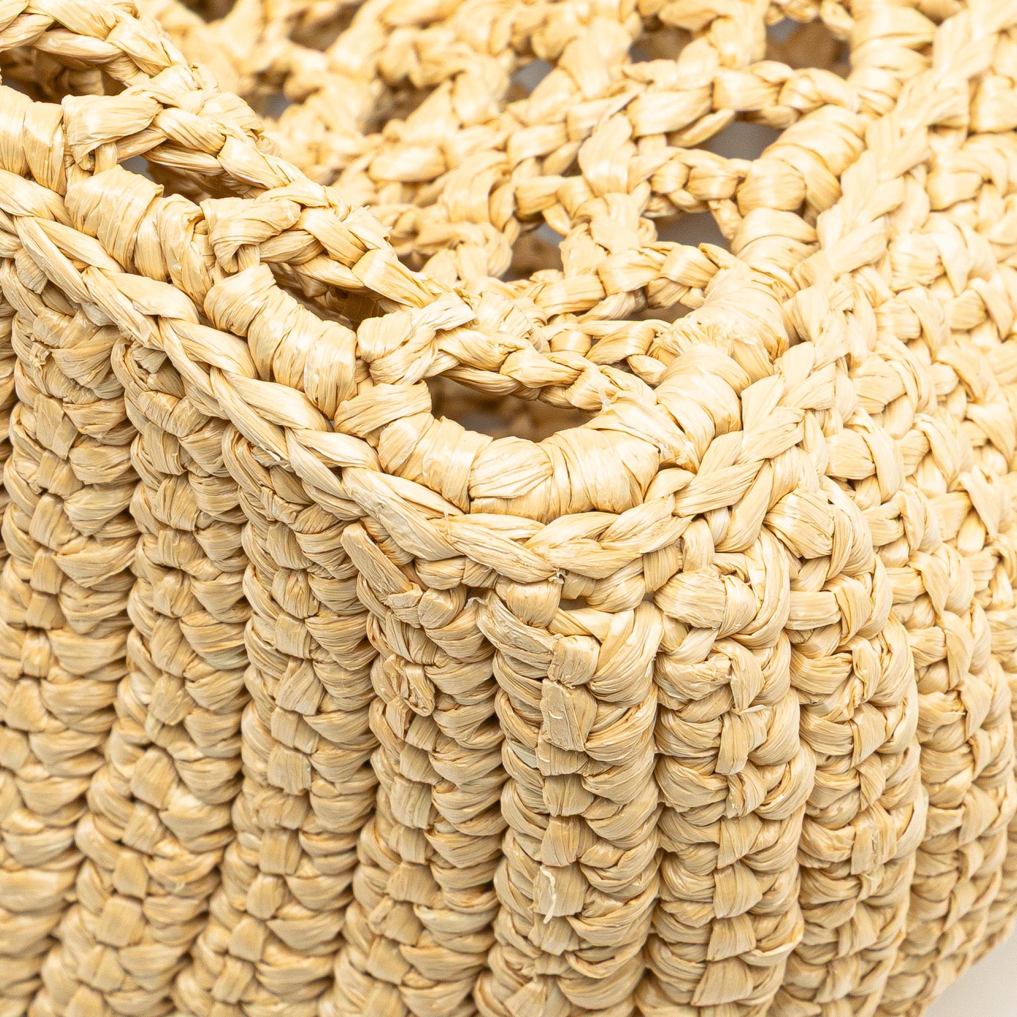 Prada Small Raffia Effect Crochet Logo Embroidered Tote