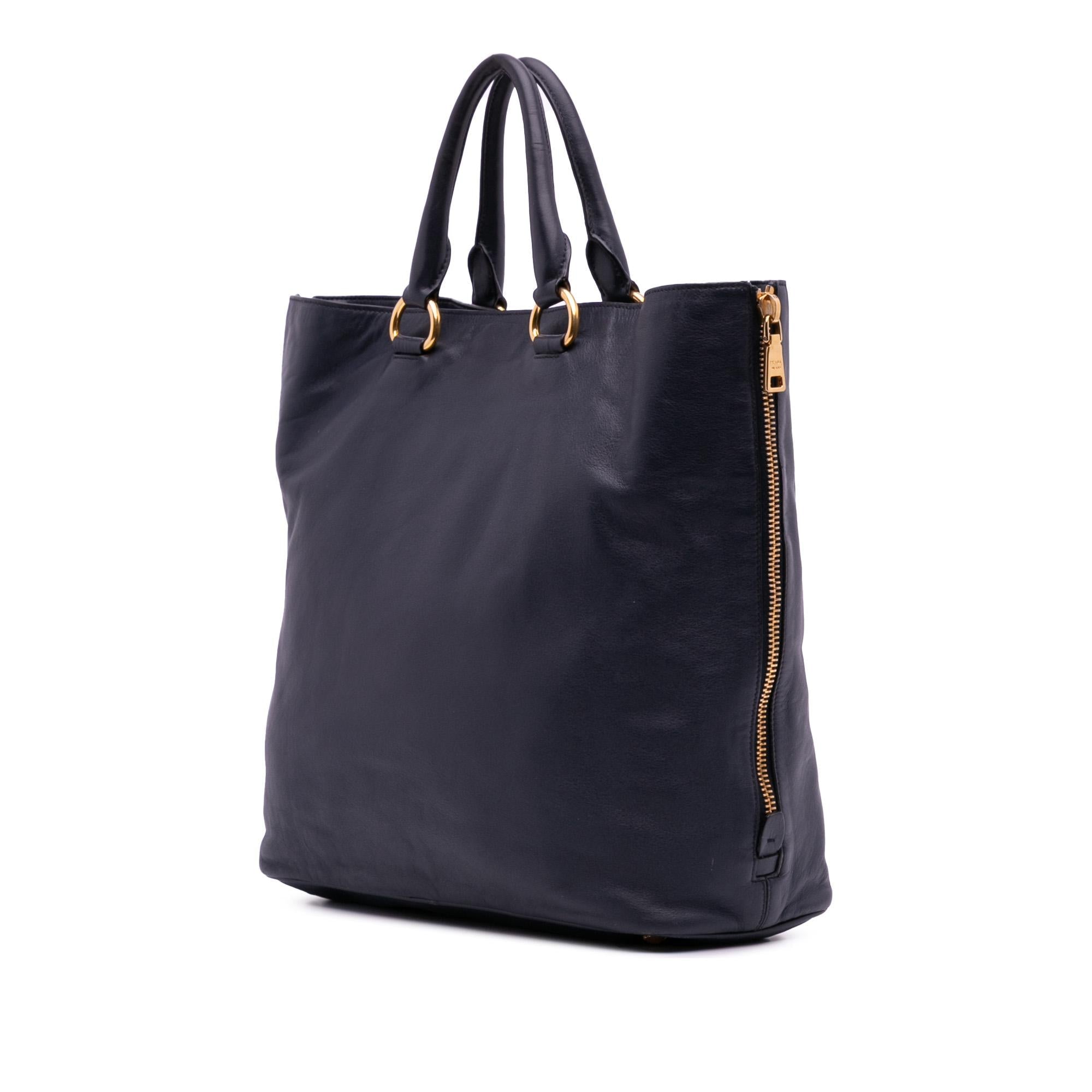 Prada Soft Calf Side Zip Convertible Tote