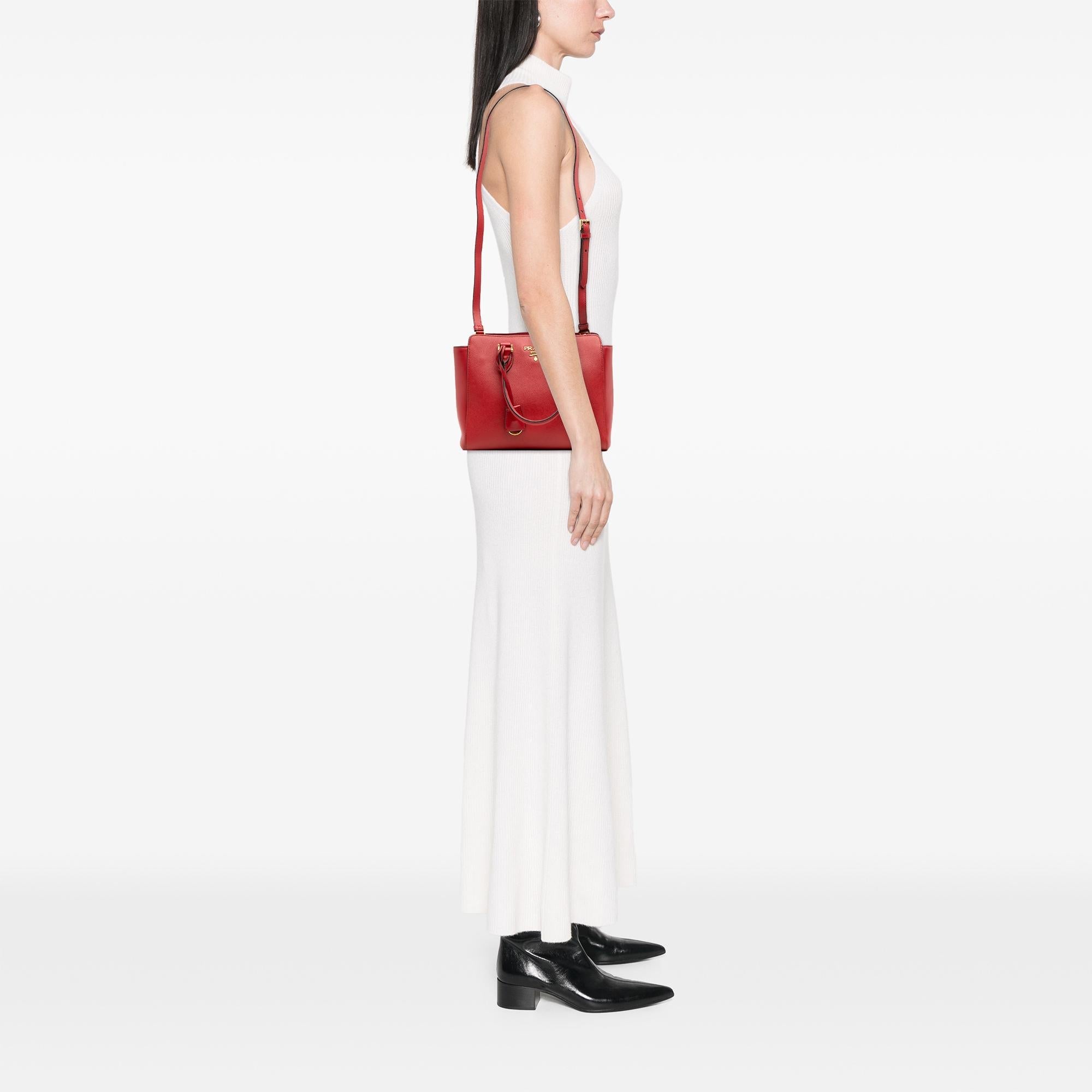 Prada Soft Calf Trimmed Saffiano Lux Open Convertible Tote