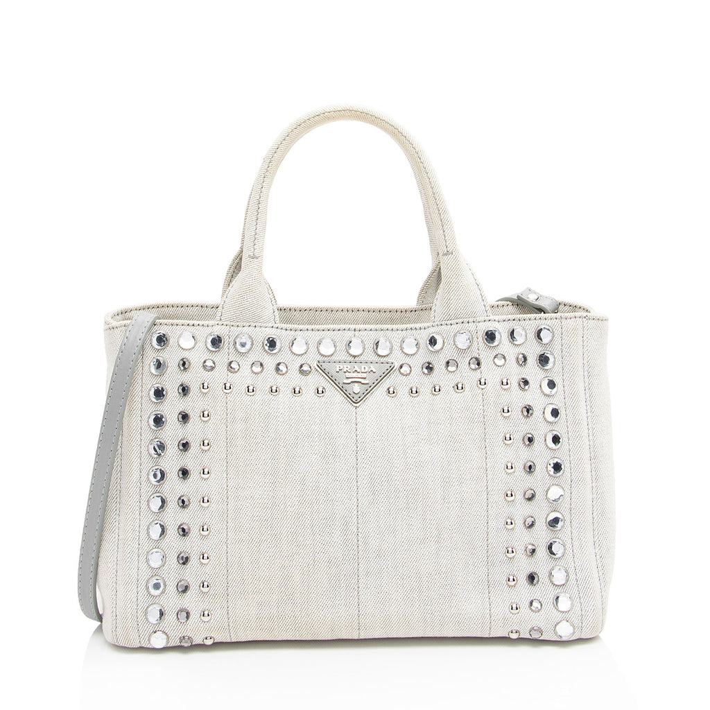 Prada Studded Crystal Denim Tote (SHF-Sqg4PX)