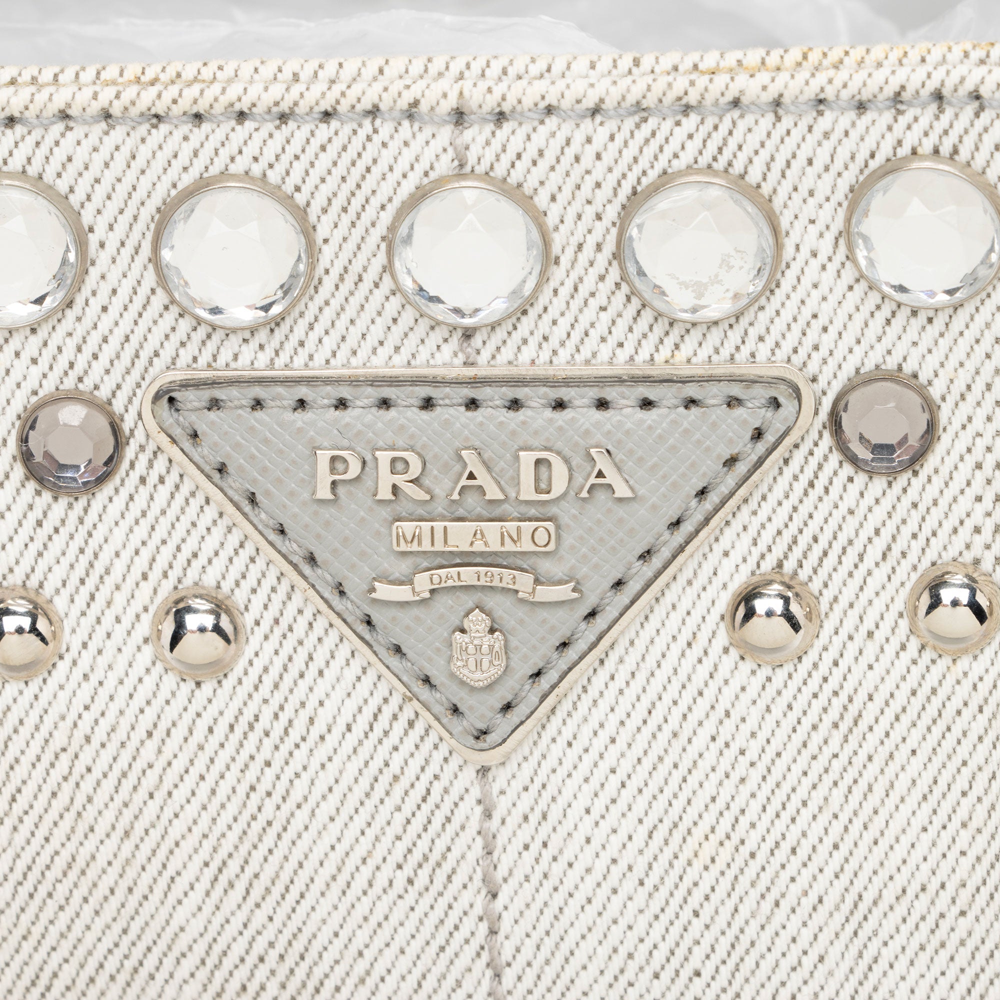 Prada Studded Crystal Denim Tote (SHF-Sqg4PX)