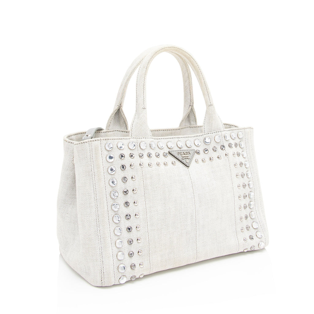 Prada Studded Crystal Denim Tote (SHF-Sqg4PX)