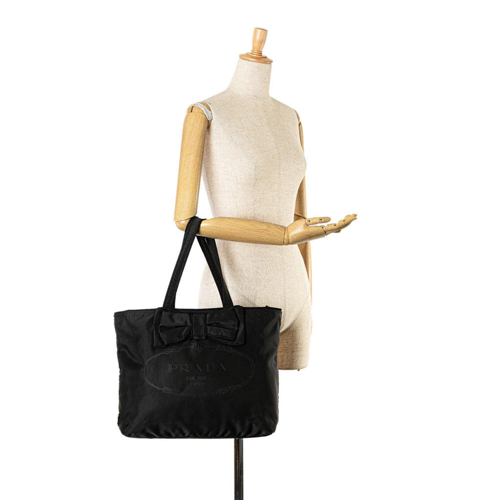 Prada Tessuto Canapa Logo Bow Tote