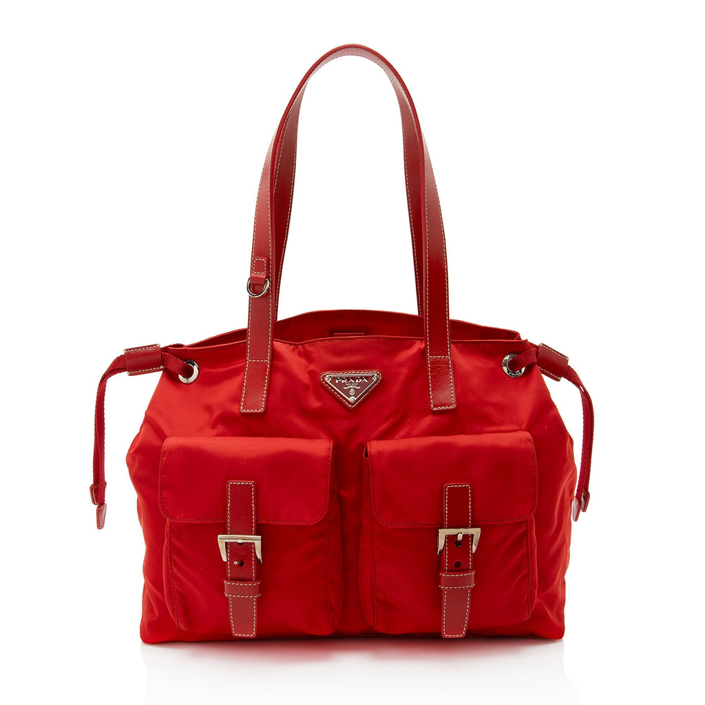 Prada Tessuto Pocket Drawstring Shopper Tote (SHF-hl0aPL)