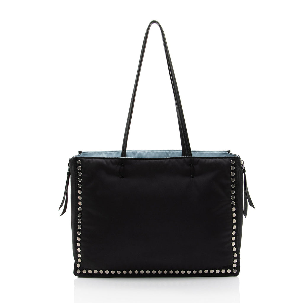 Prada Tessuto Studded Etiquette Large Tote