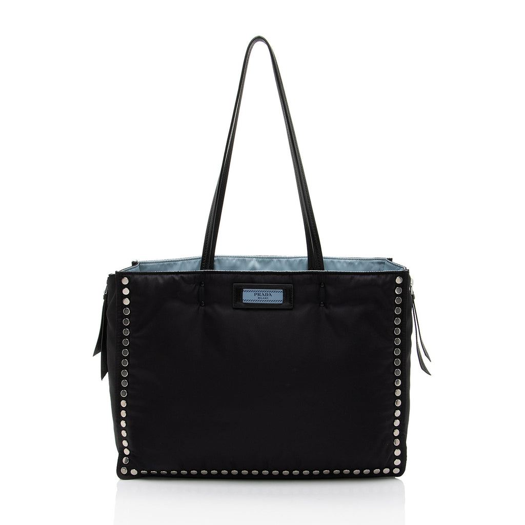 Prada Tessuto Studded Etiquette Large Tote