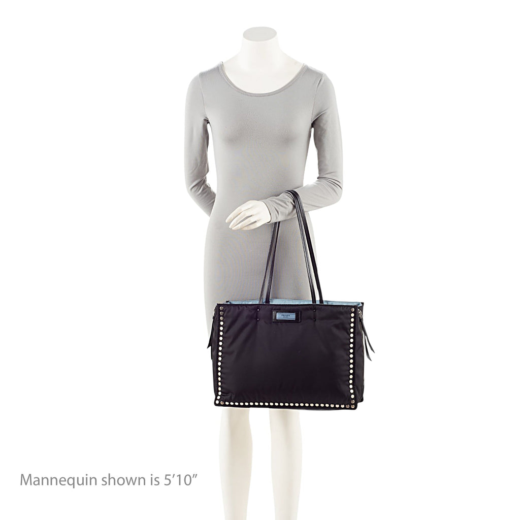 Prada Tessuto Studded Etiquette Large Tote