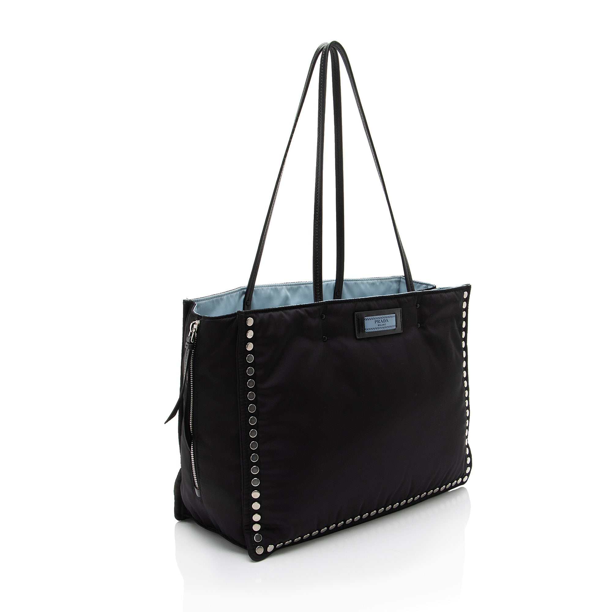 Prada Tessuto Studded Etiquette Large Tote