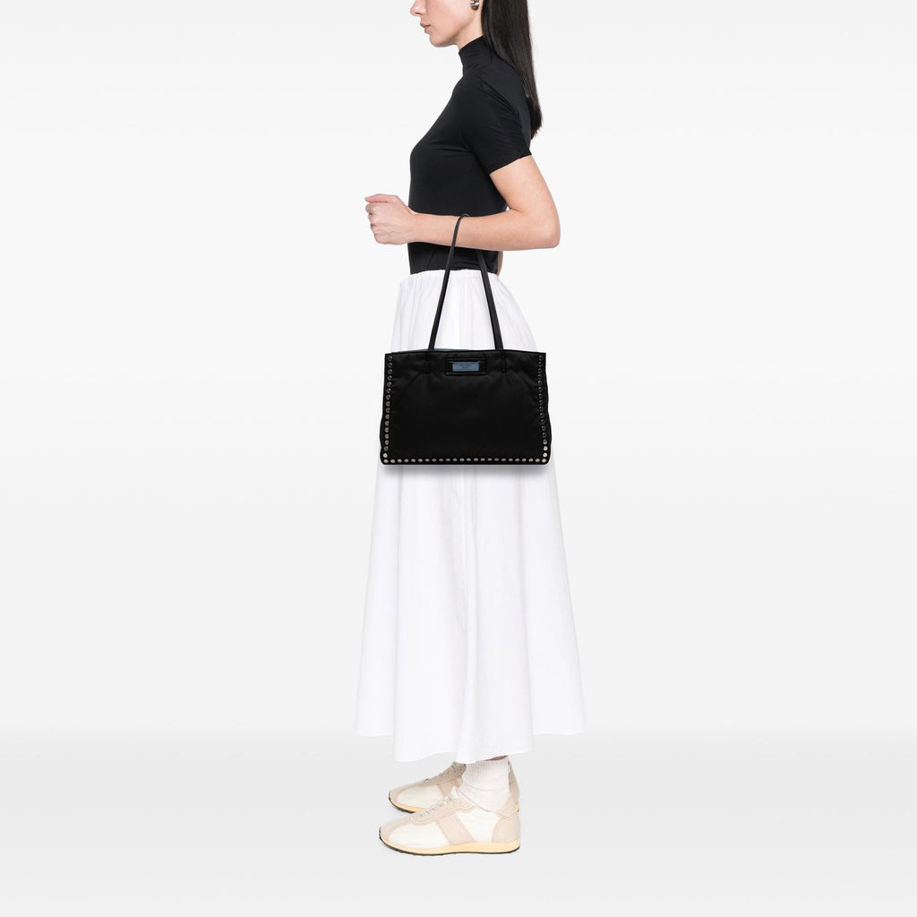 Prada Tessuto Studded Etiquette Tote