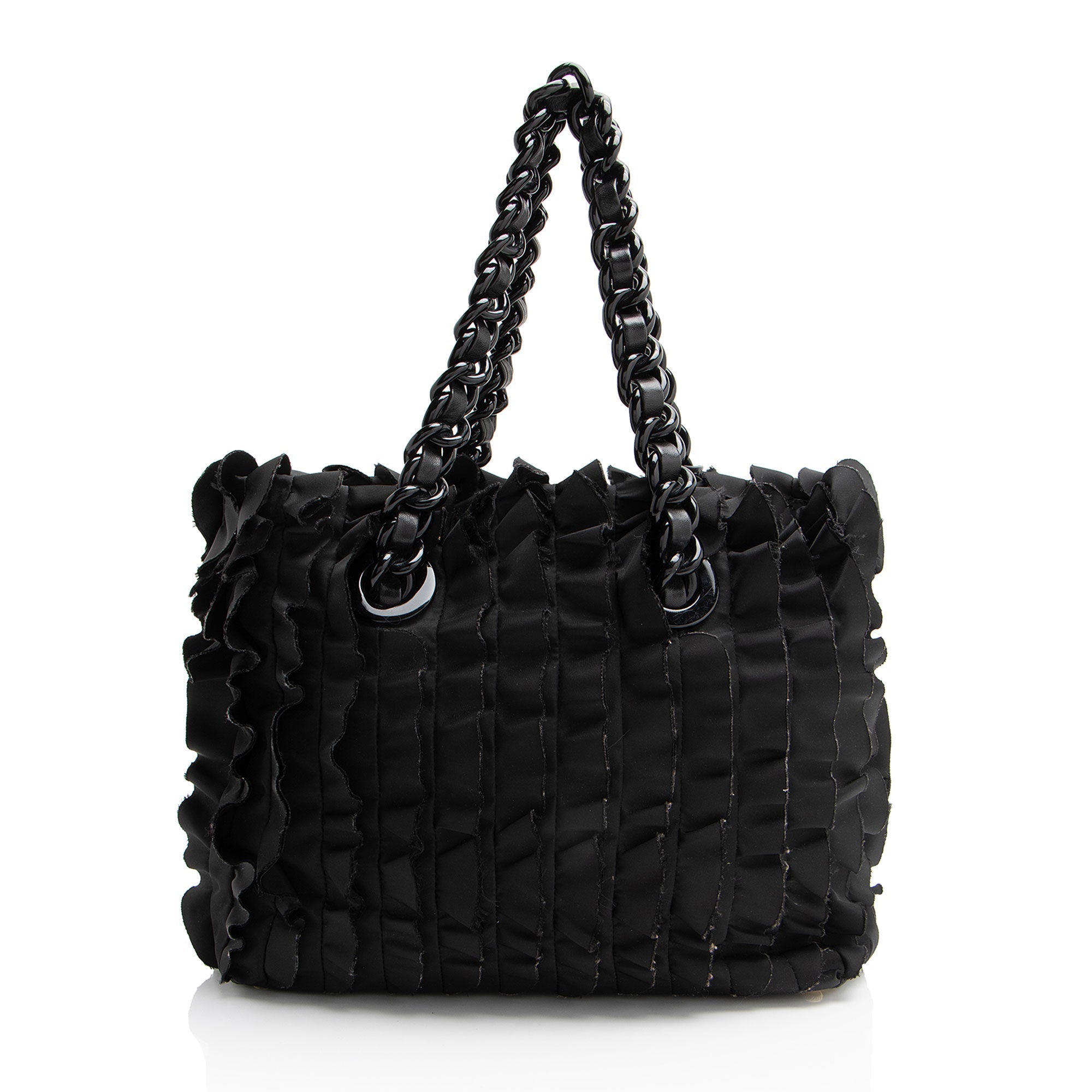Prada Tessuto Vernice Ruffled Chain Tote