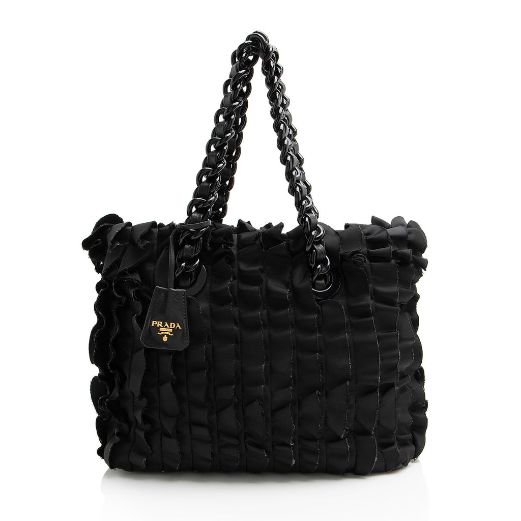 Prada Tessuto Vernice Ruffled Chain Tote