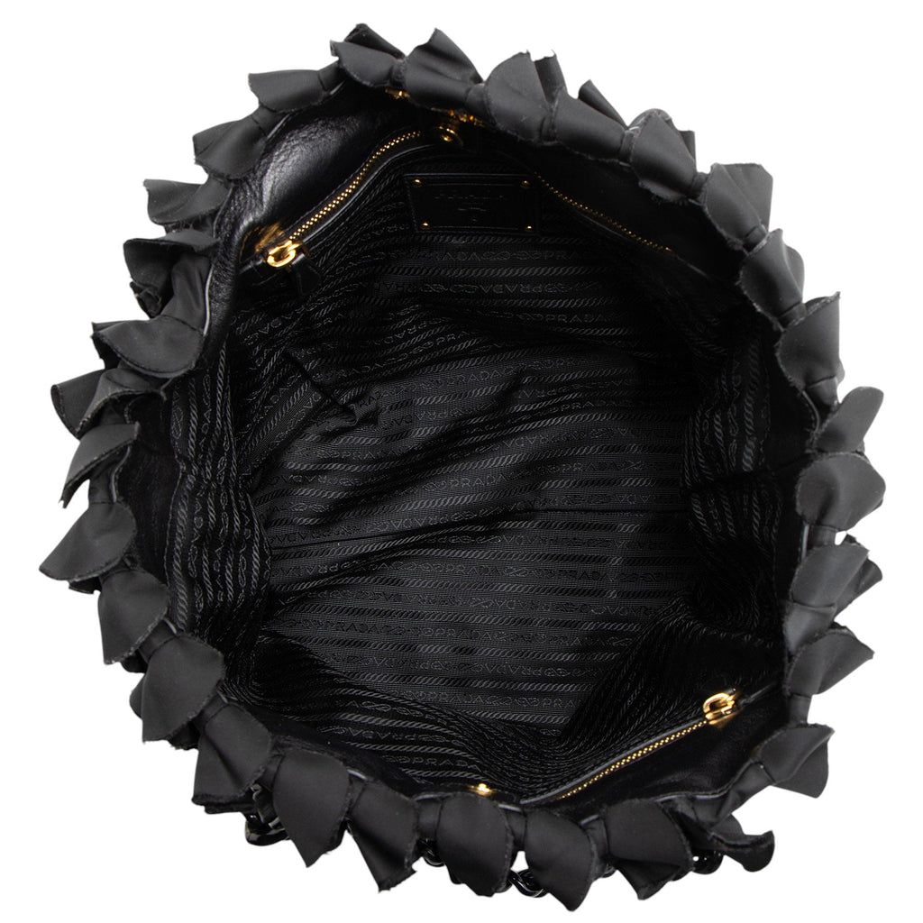 Prada Tessuto Vernice Ruffled Chain Tote
