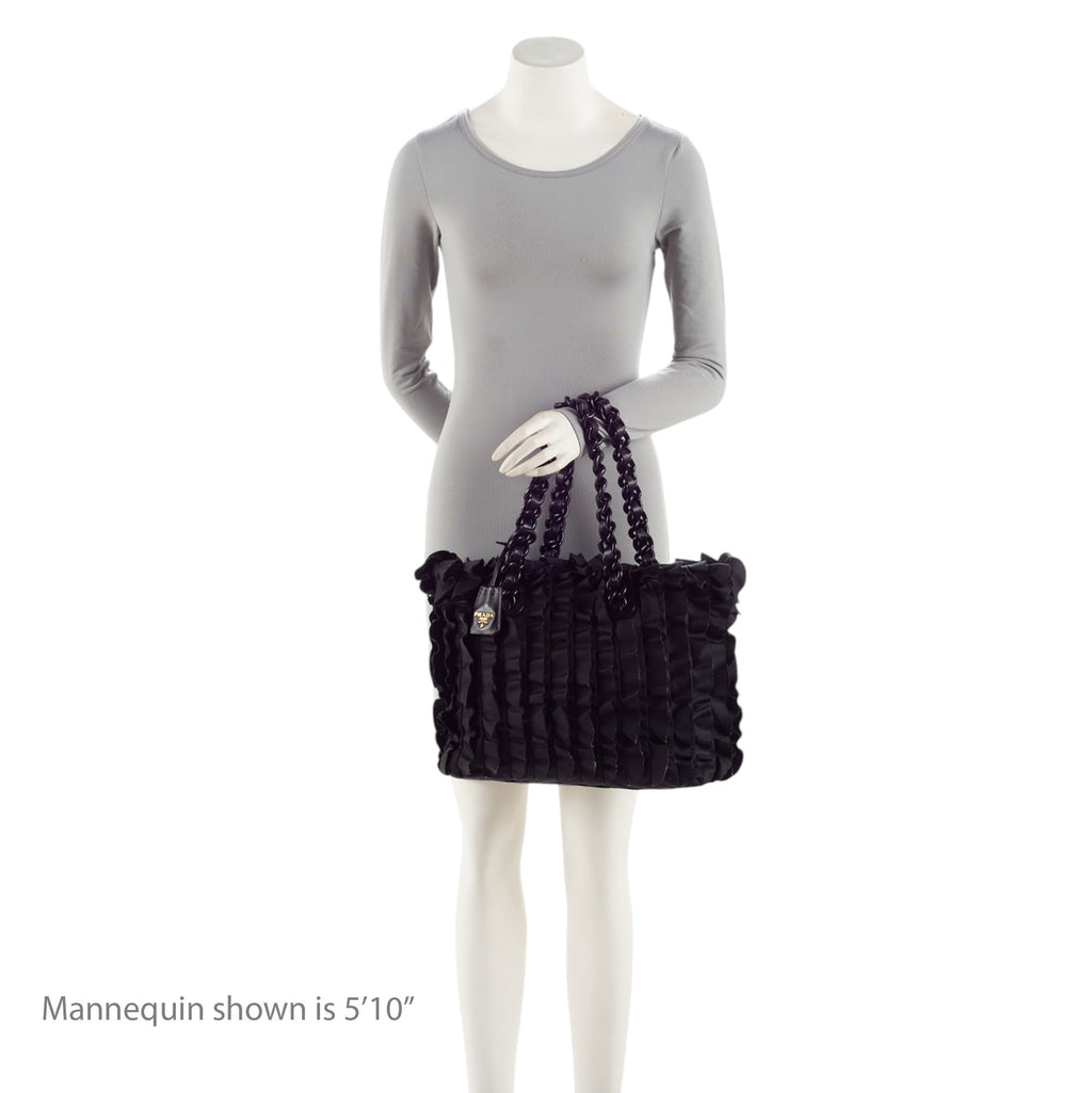 Prada Tessuto Vernice Ruffled Chain Tote