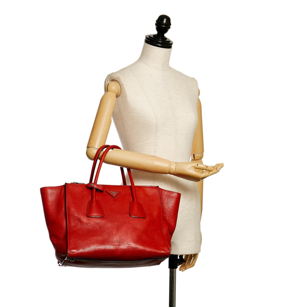 Prada Twin Pocket Leather Tote Bag (SHG-30736)