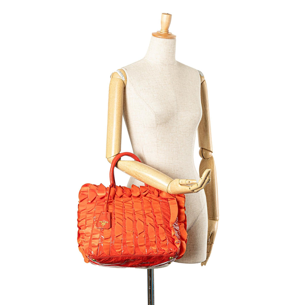 Prada Vernice and Tessuto Ruffle Tote