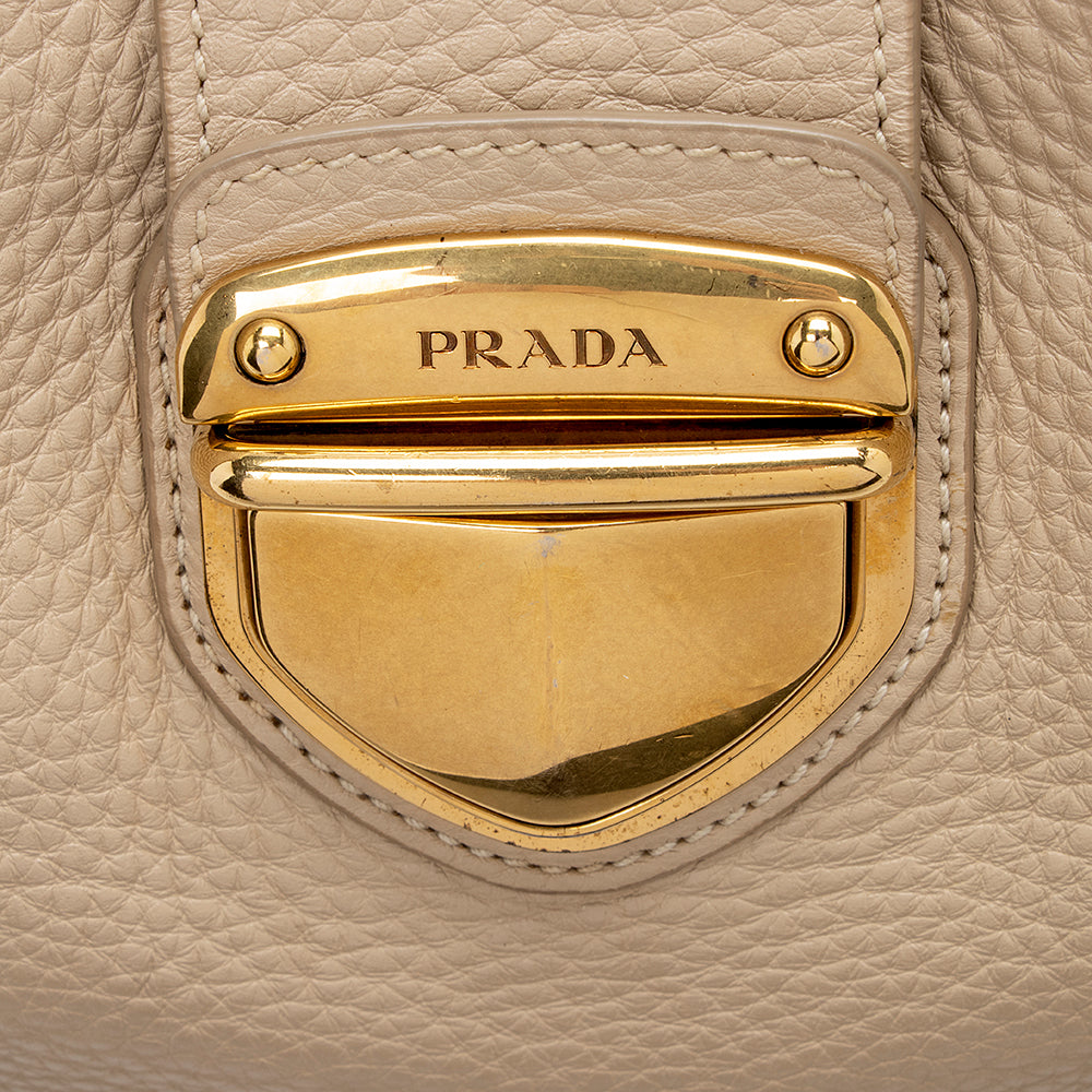 Prada Vitello Daino Leather Pushlock Tote (SHF-16679)