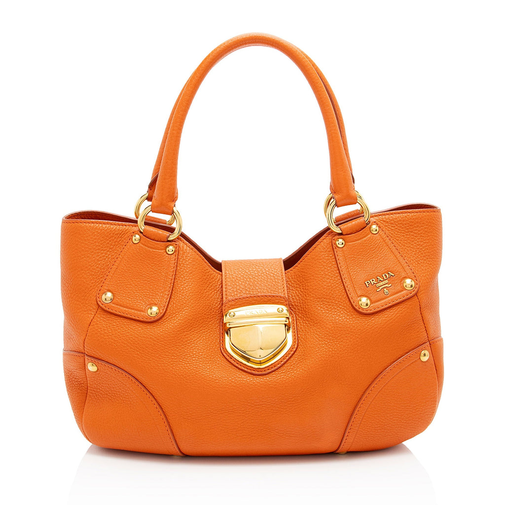 Prada Vitello Daino Leather Pushlock Tote (SHF-IjN3St)