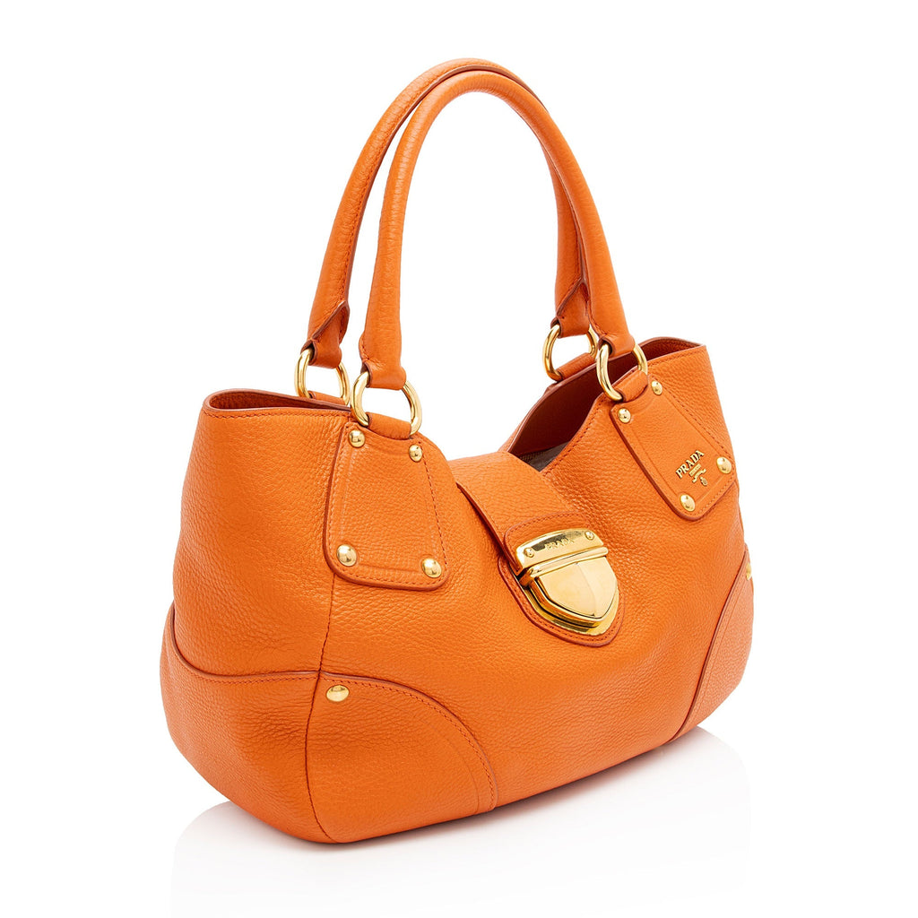 Prada Vitello Daino Leather Pushlock Tote (SHF-IjN3St)