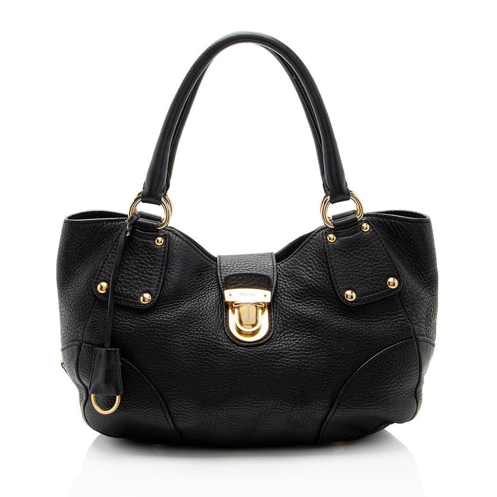 Prada Vitello Daino Leather Pushlock Tote (SHF-hBazVI)