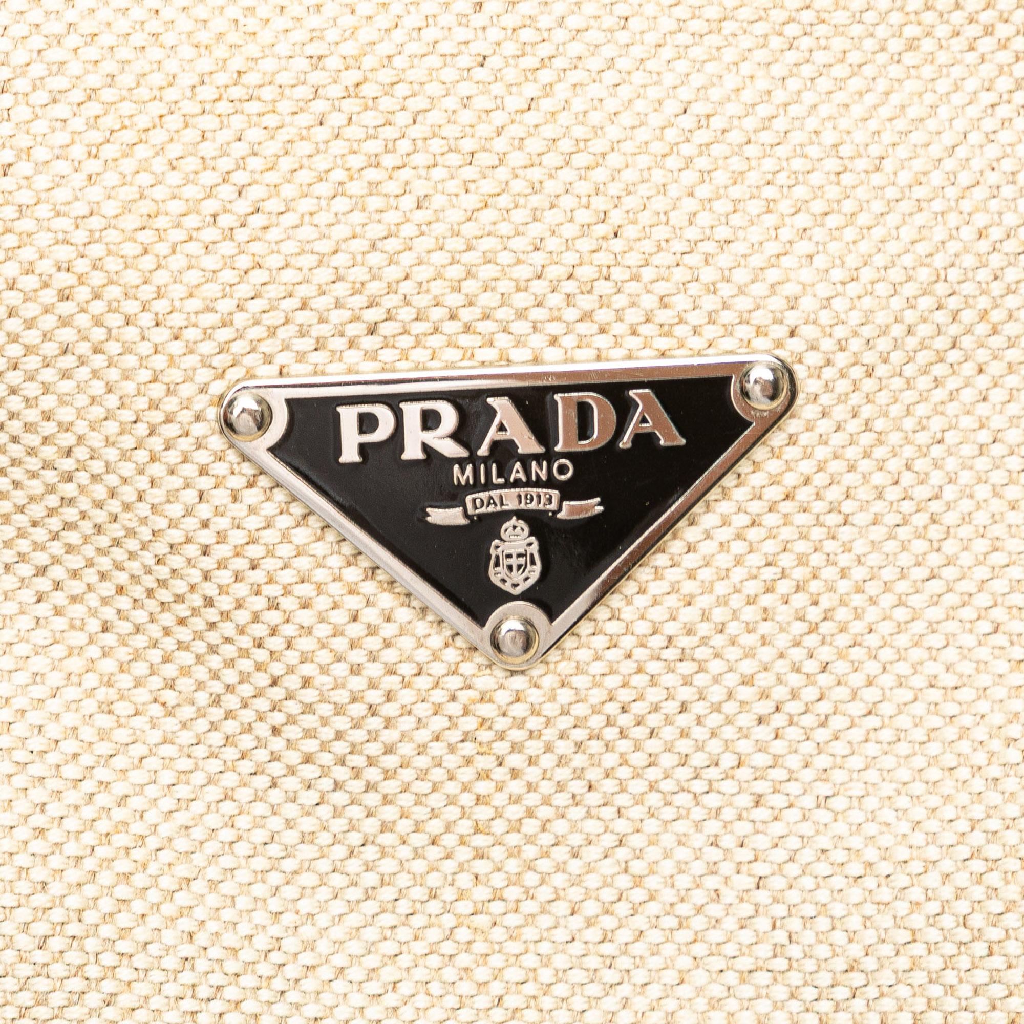 Prada Vitello Trimmed Canvas Canapa Tote
