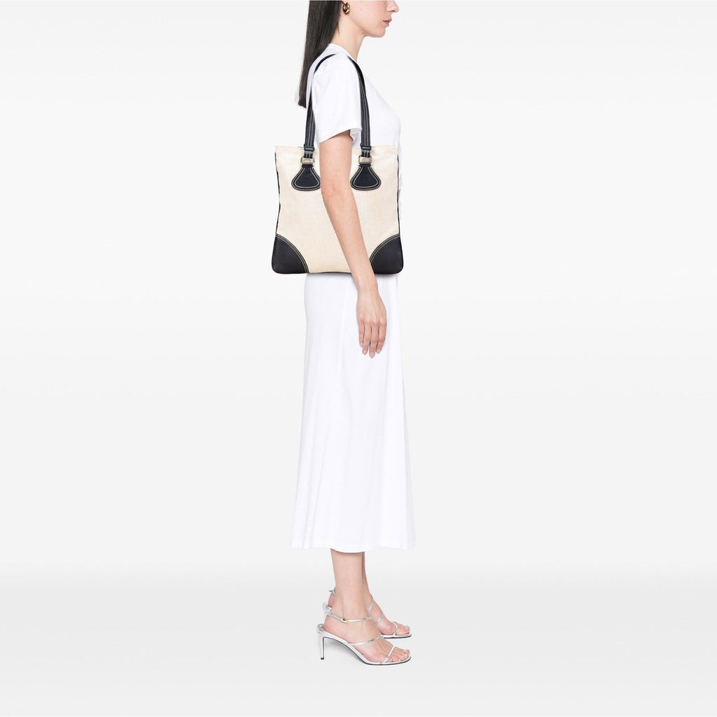 Prada Vitello Trimmed Canvas Canapa Tote