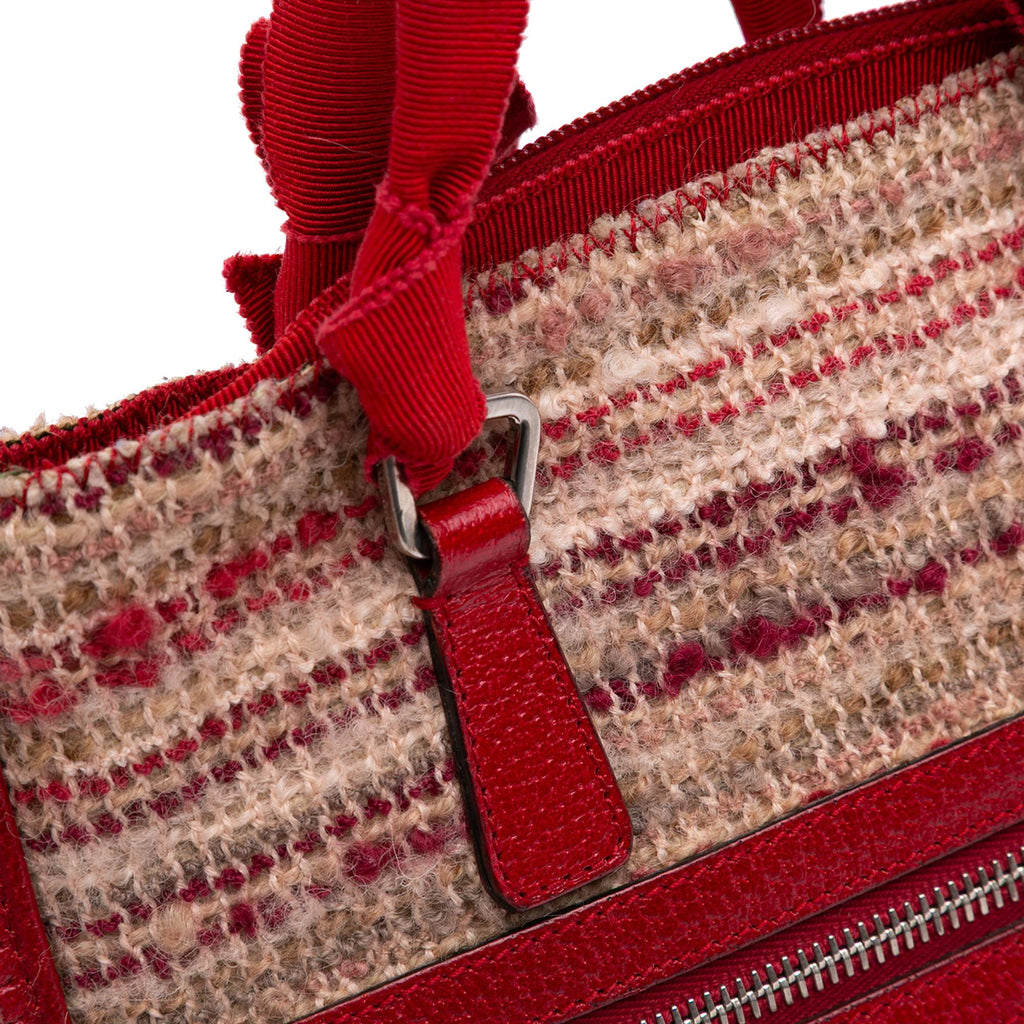 Prada Vitello Trimmed Tweed Flat Tote