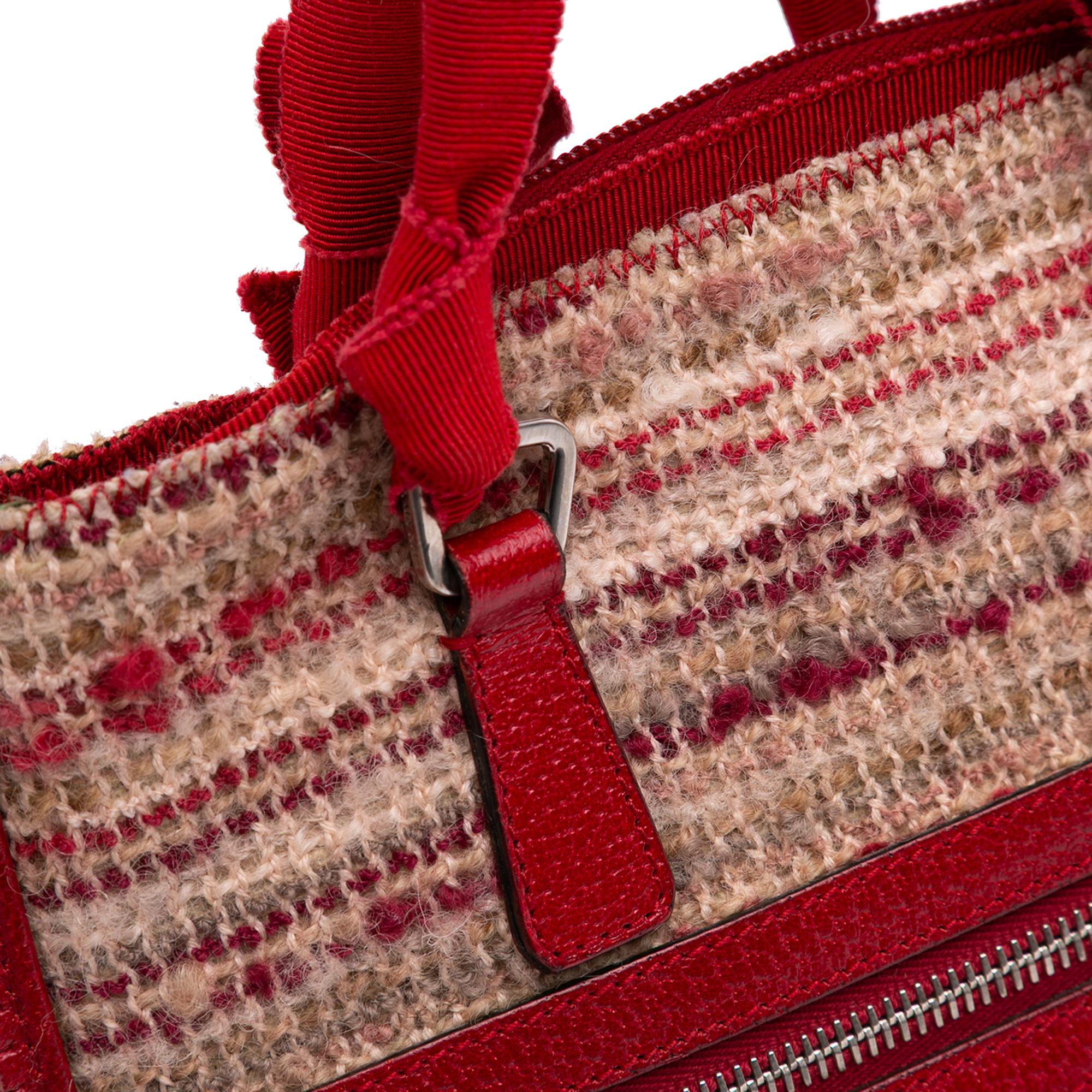 Prada Vitello Trimmed Tweed Flat Tote