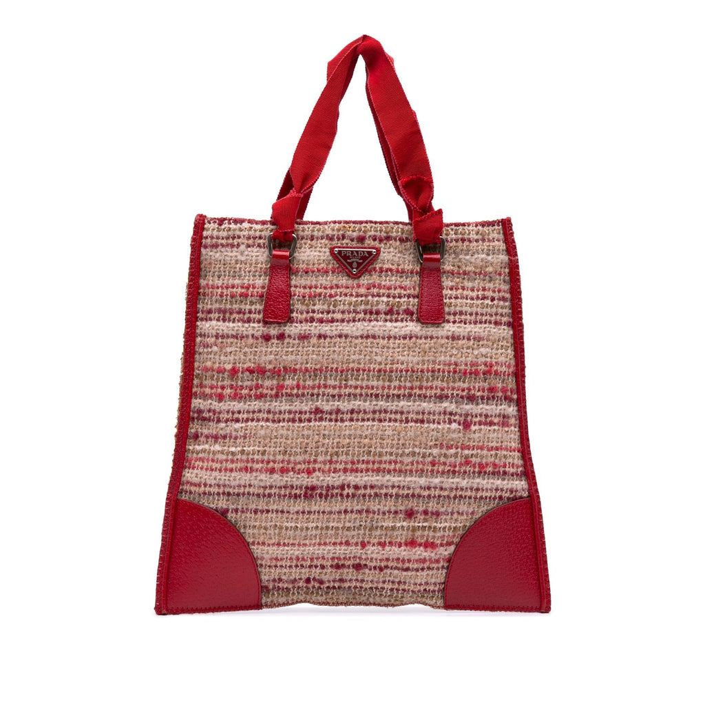 Prada Vitello Trimmed Tweed Flat Tote