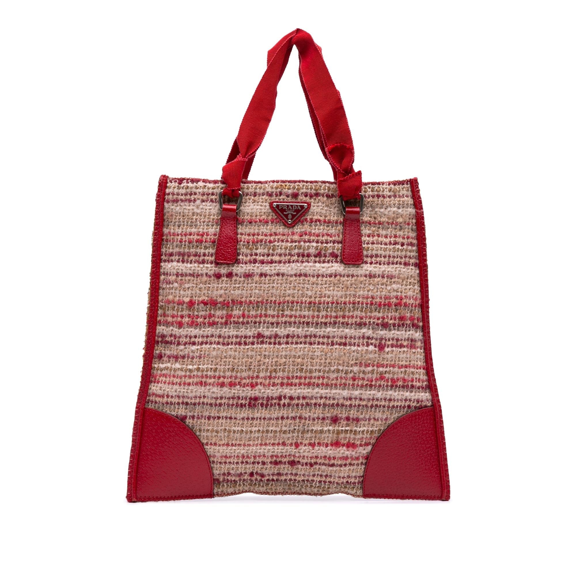 Prada Vitello Trimmed Tweed Flat Tote