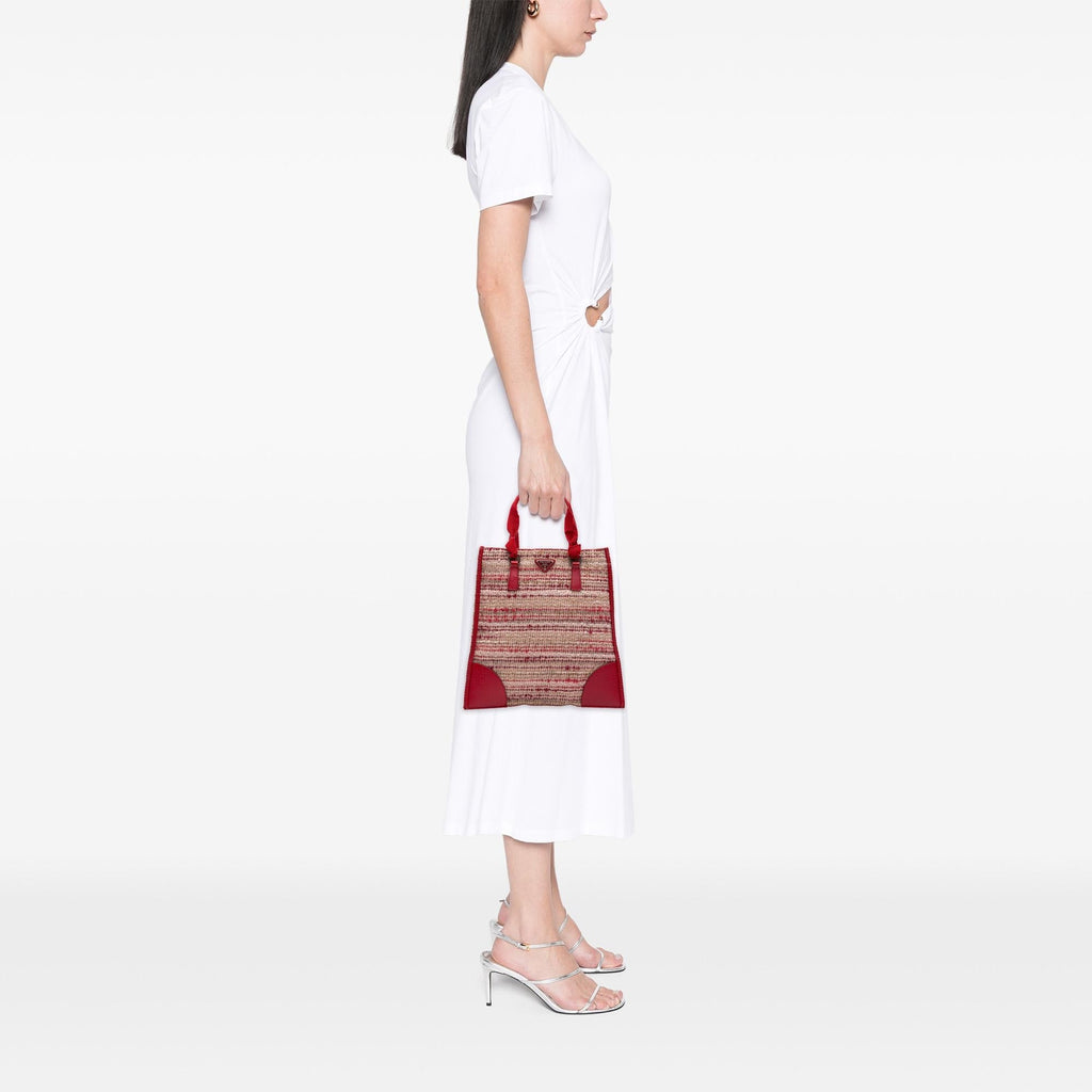 Prada Vitello Trimmed Tweed Flat Tote
