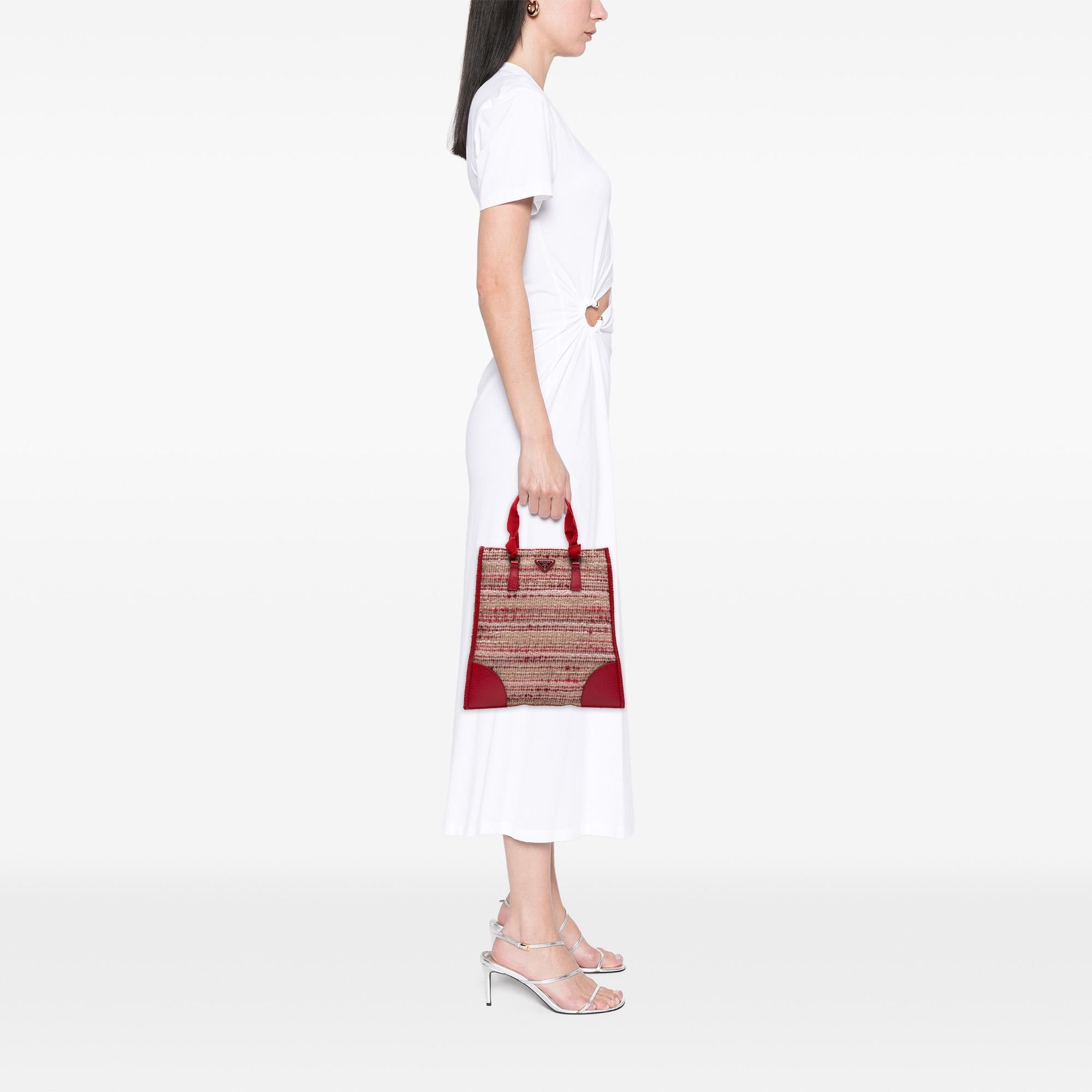 Prada Vitello Trimmed Tweed Flat Tote