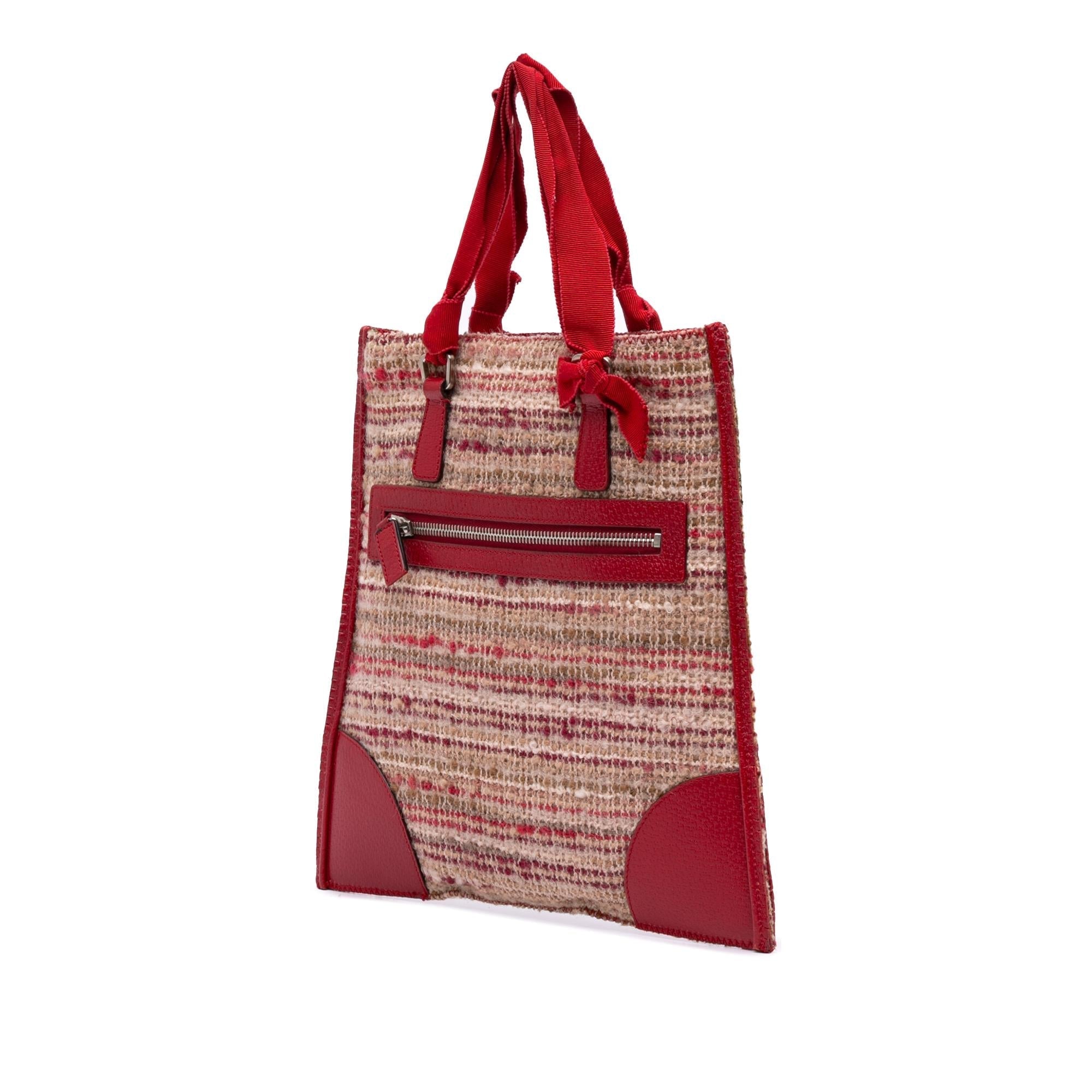 Prada Vitello Trimmed Tweed Flat Tote