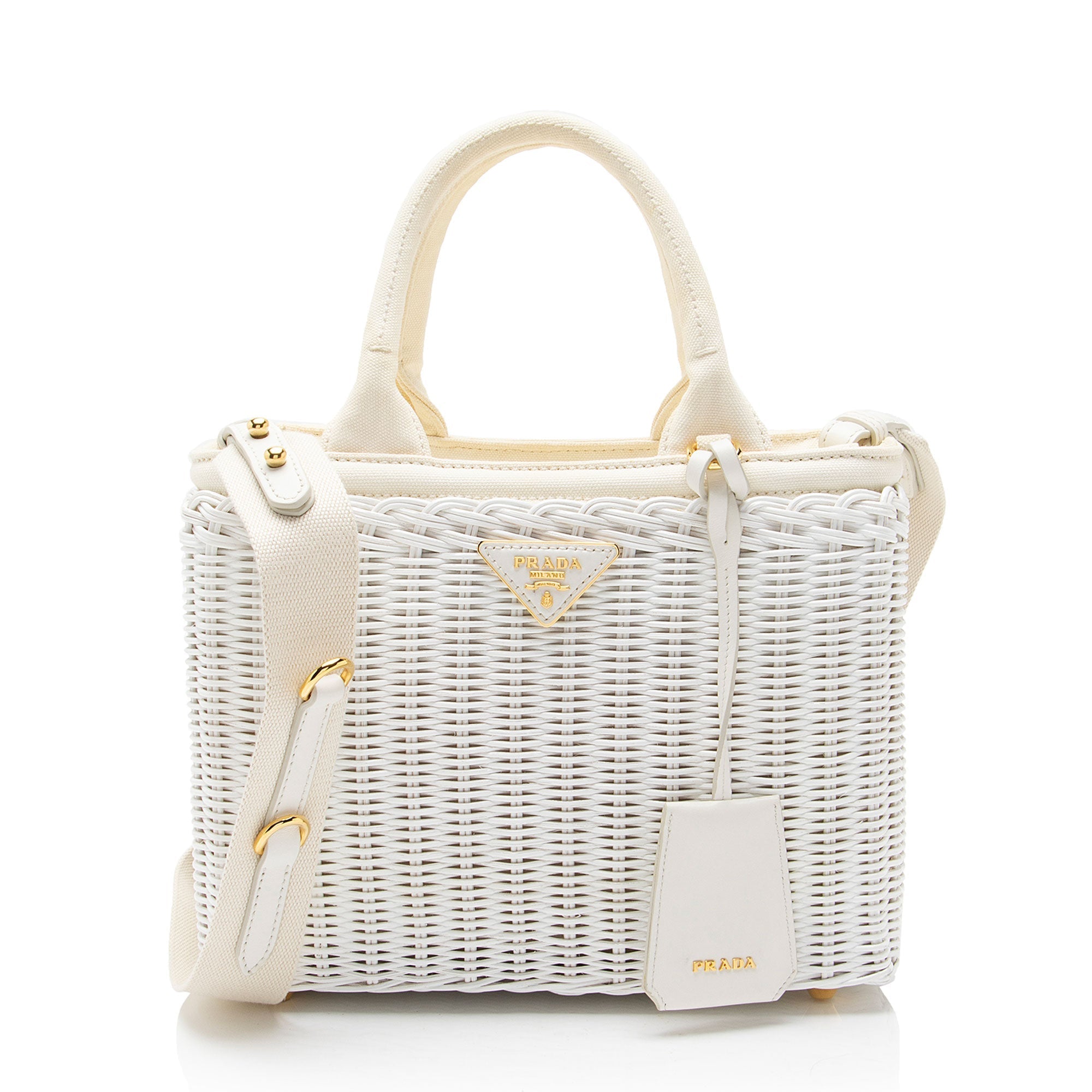 Prada Wicker Canvas Small Tote