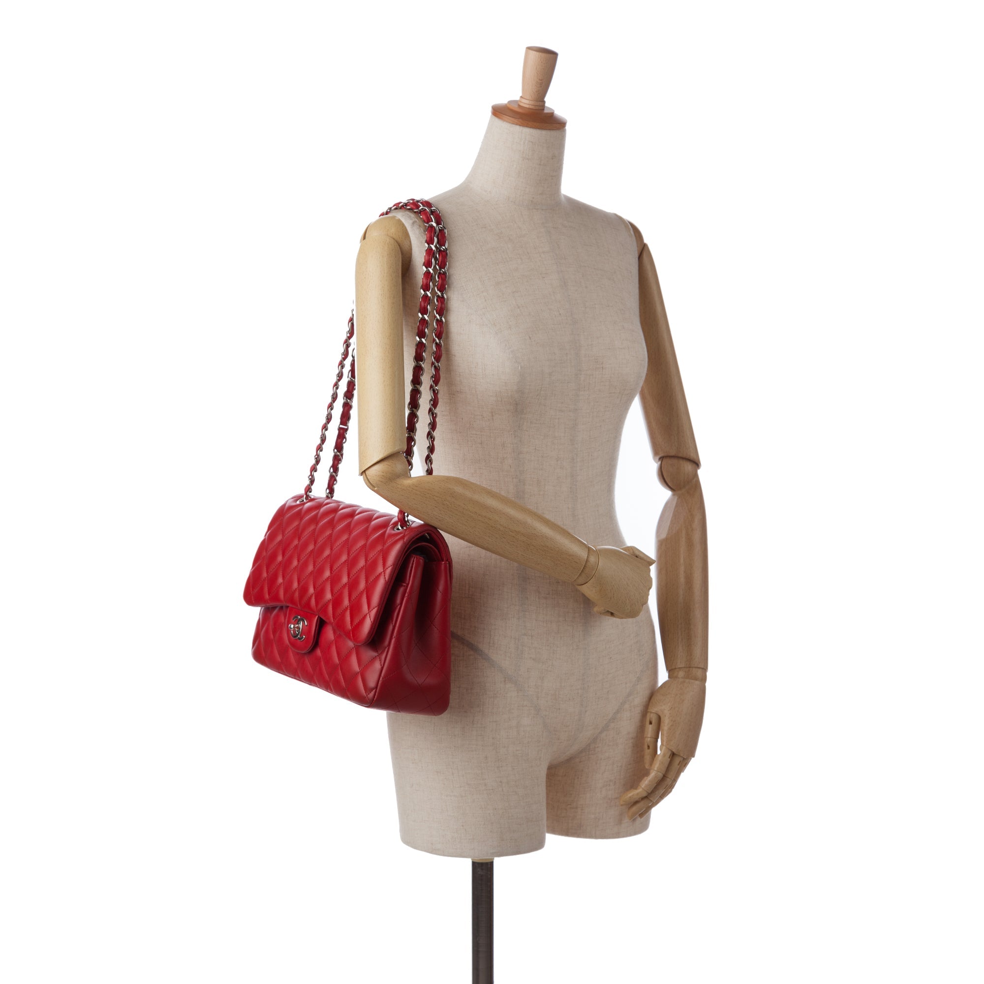 Chanel Classic Double Flap Jumbo Red Lambskin SiLouis Vuittoner