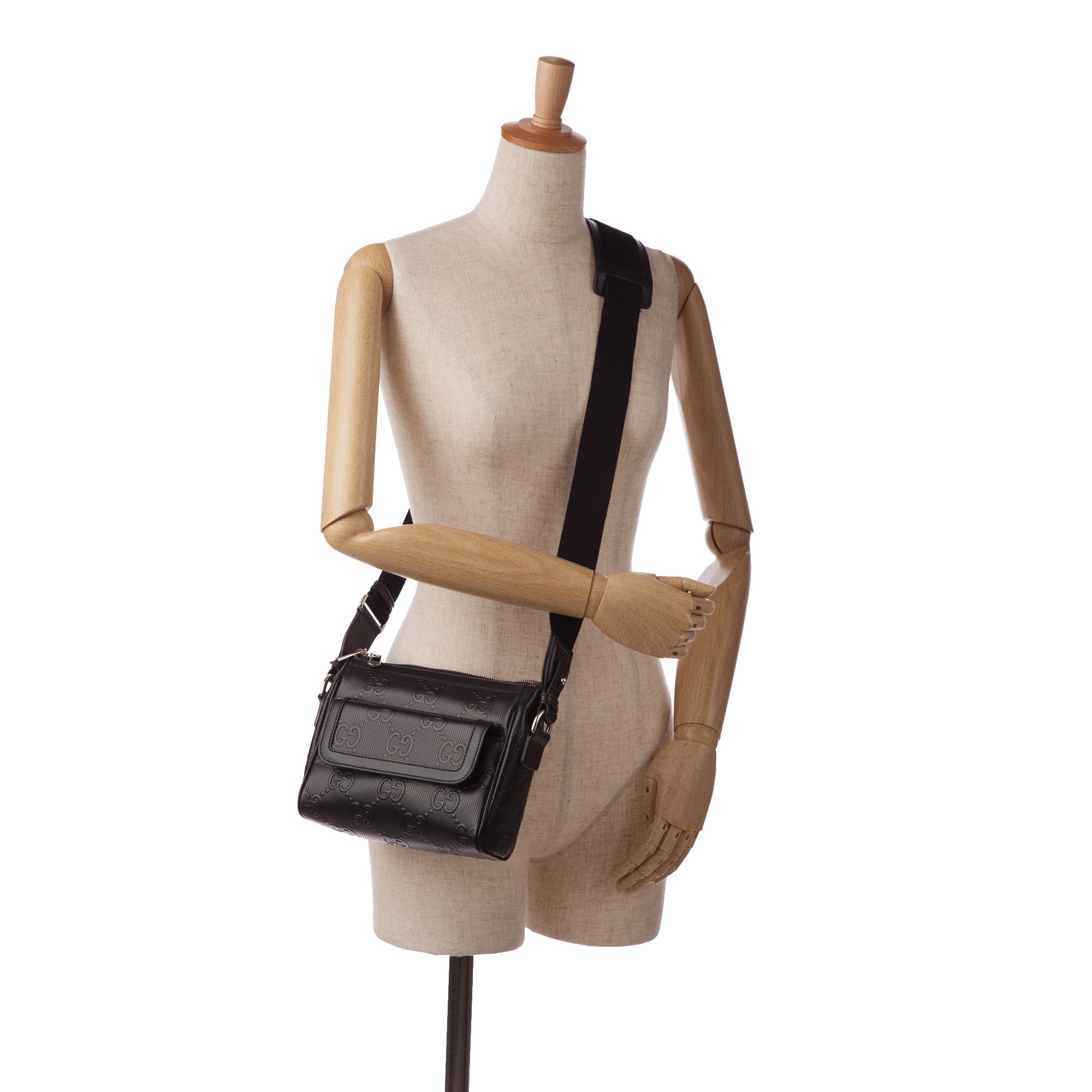 Gucci Gucci Crossbody Bag Black Embossed Leather