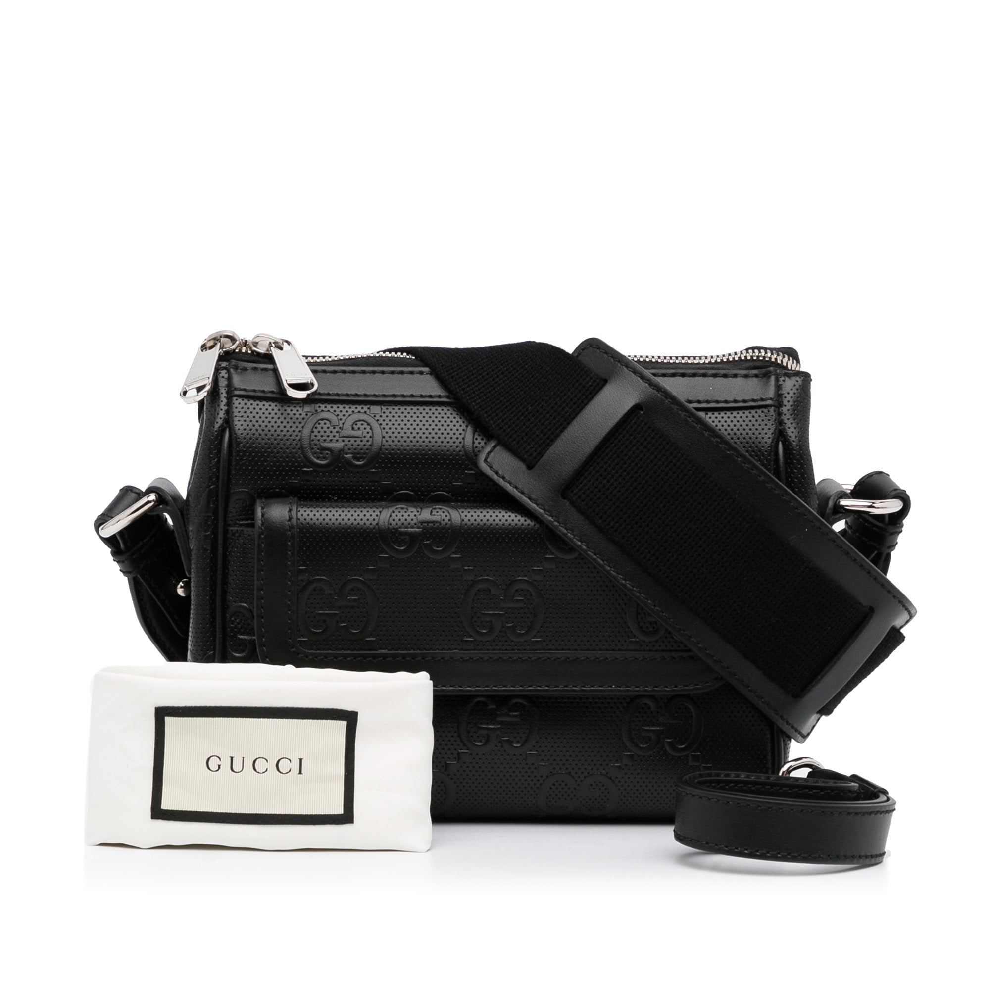 Gucci Gucci Crossbody Bag Black Embossed Leather