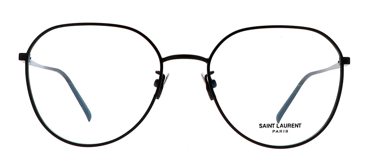 Saint Laurent SL 484O 1 Geometric Metal Black Eyeglasses with Logo Stamped Demo Lenses