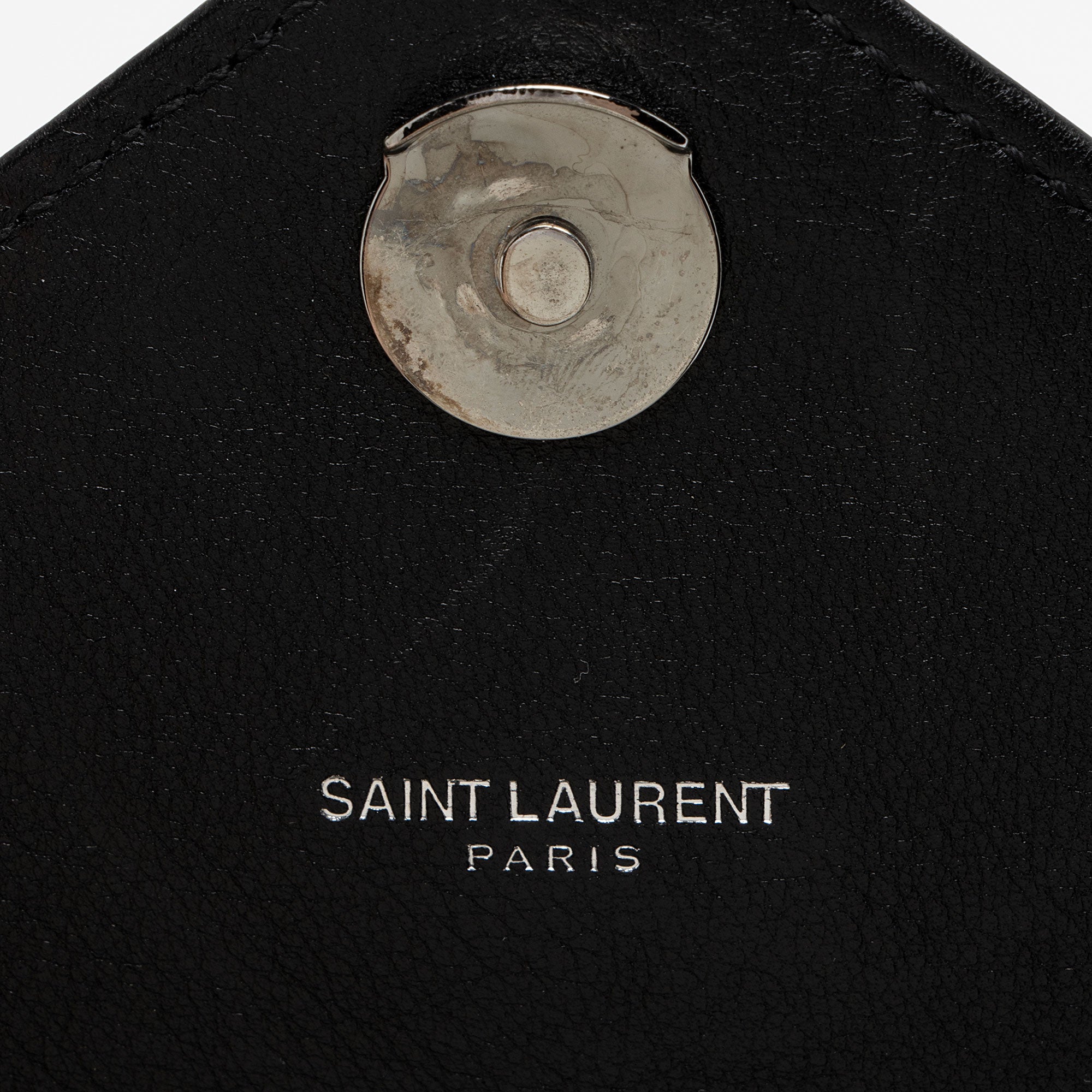 Saint Laurent Calfskin Heart Patchwork Monogram Chain Wallet