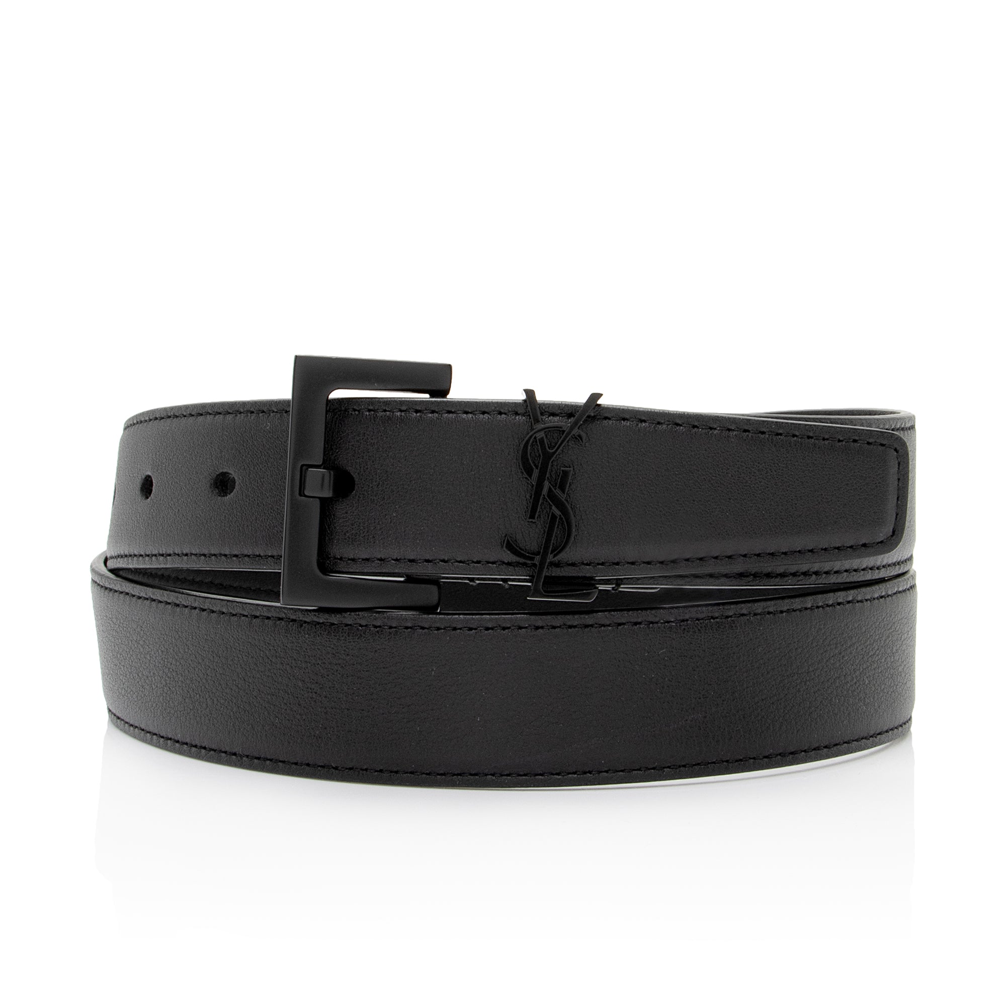 Saint Laurent Calfskin Monogram Cassandre Belt - Size 34 / 85 (SHF-7TNRpr)