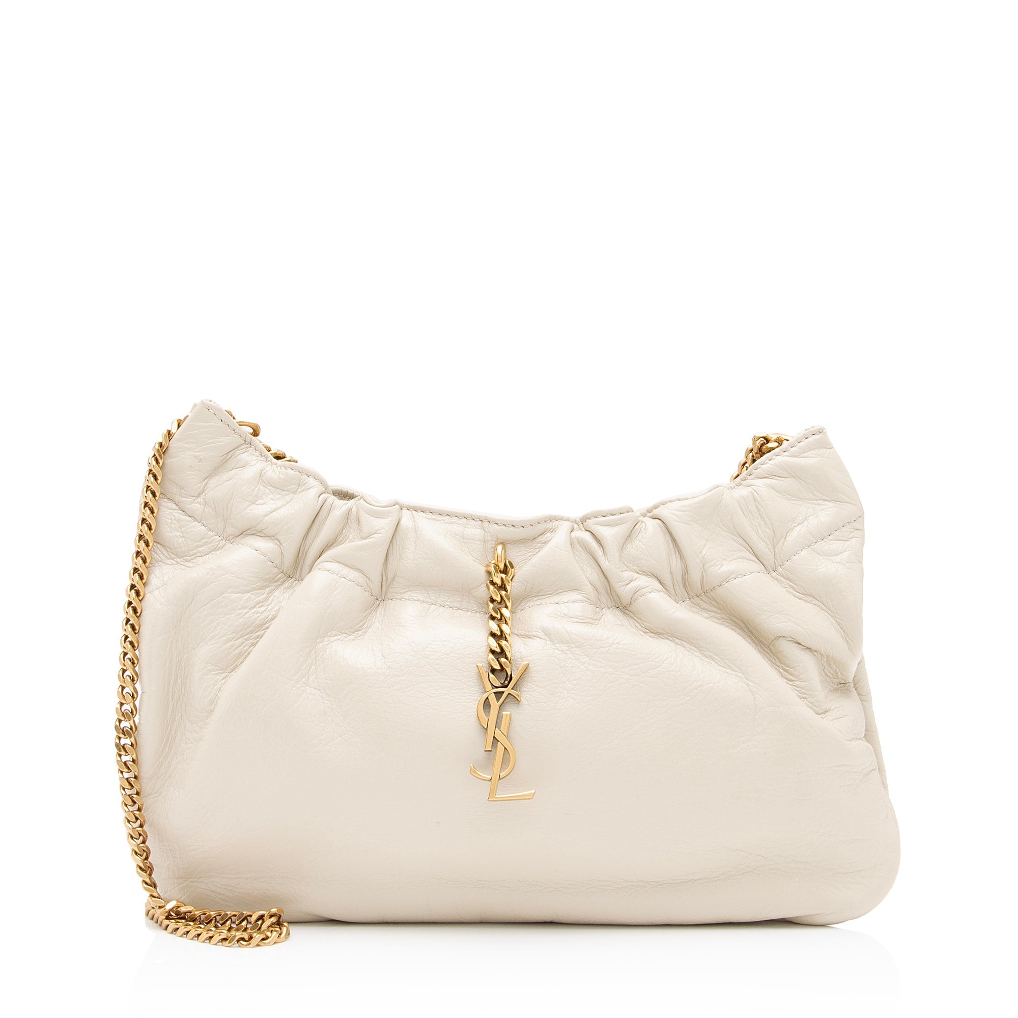 Saint Laurent Calfskin Monogram Pacpac Ruched Chain Hobo (SHF-vWA46Q)
